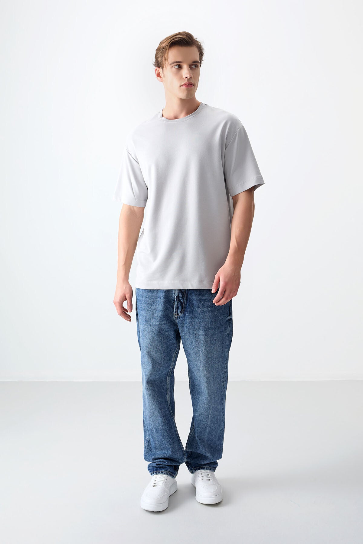 Image of Taş Pamuklu Kalın Yumuşak Dokulu Oversize Fit Basic Erkek T-Shirt - 88377