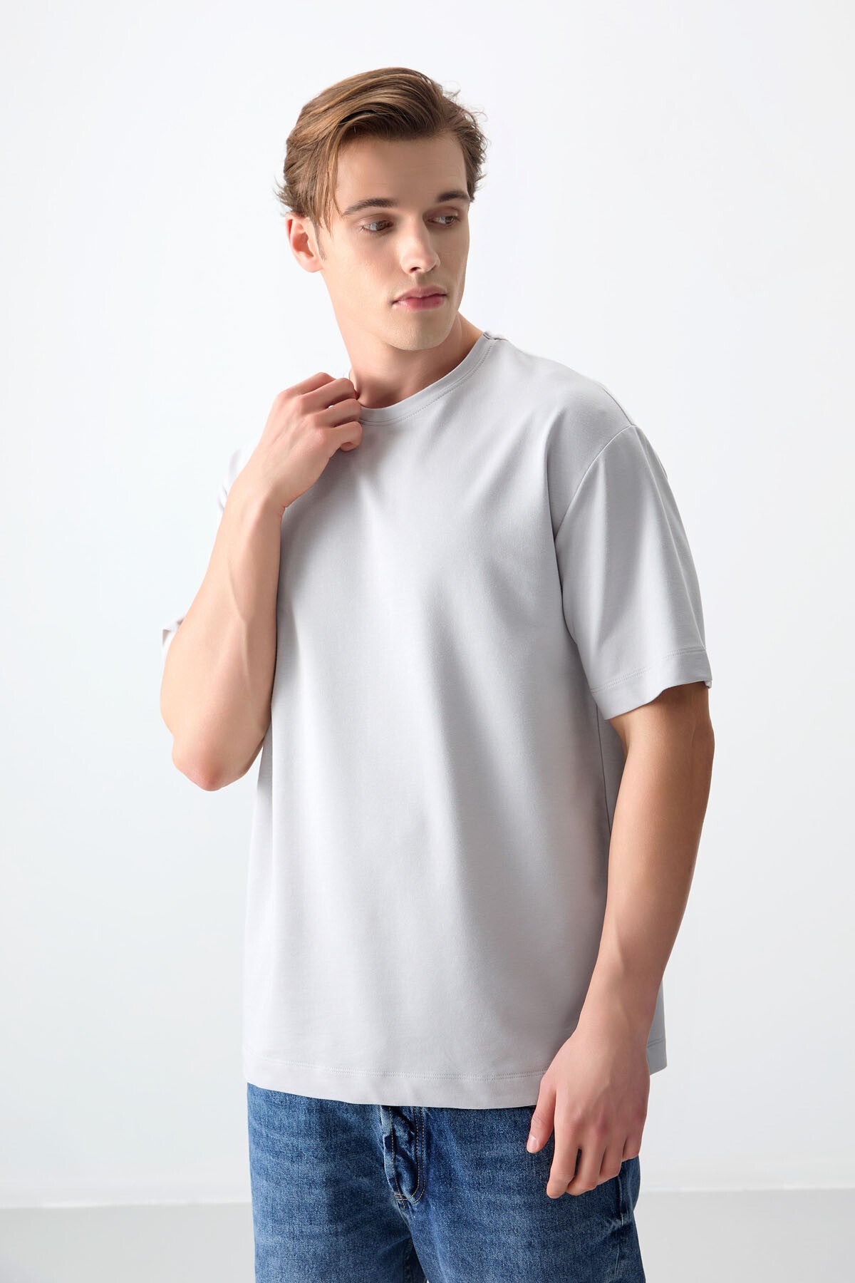 Image of Taş Pamuklu Kalın Yumuşak Dokulu Oversize Fit Basic Erkek T-Shirt - 88377