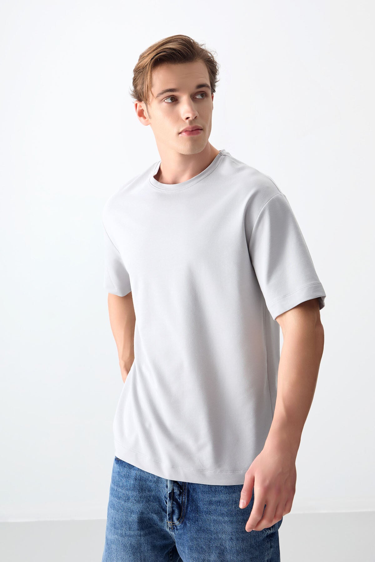 Image of Taş Pamuklu Kalın Yumuşak Dokulu Oversize Fit Basic Erkek T-Shirt - 88377