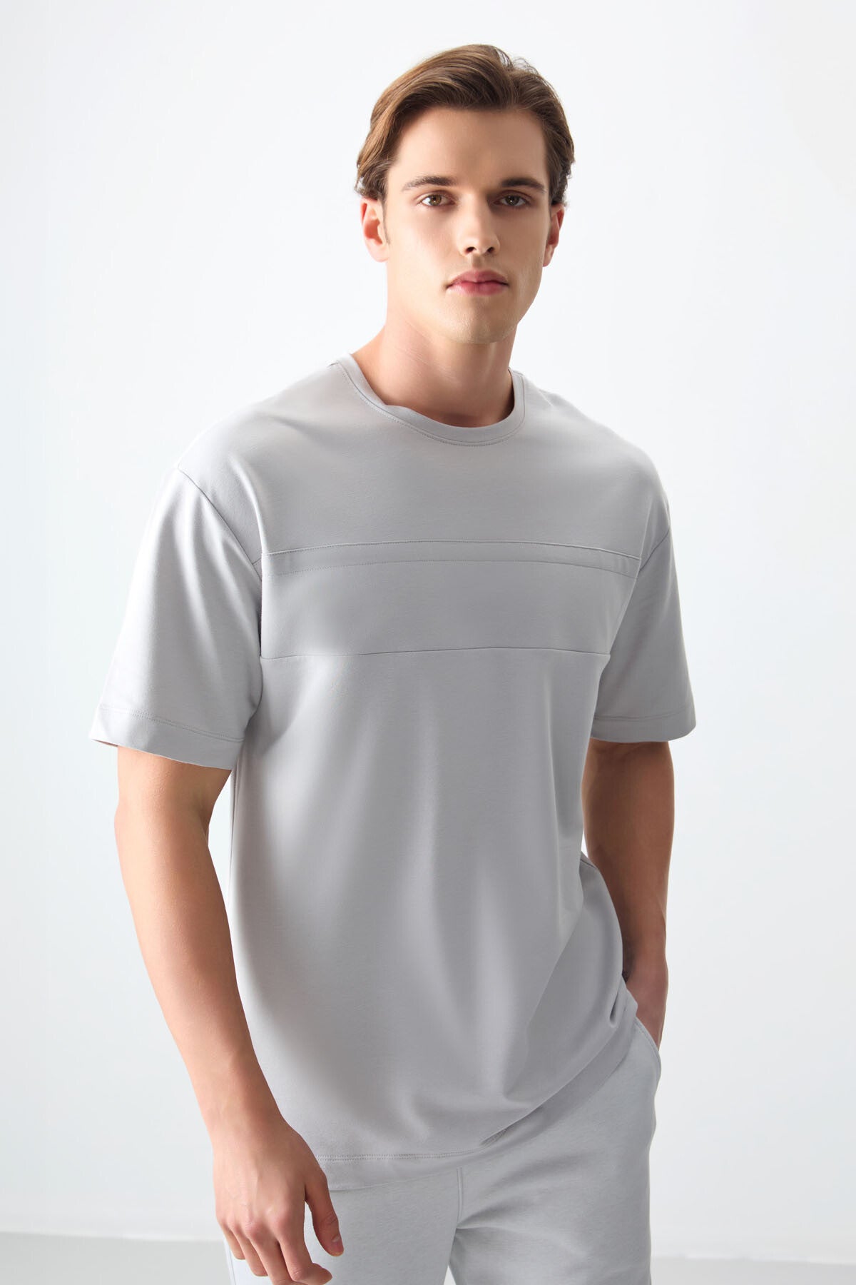 Image of Taş Pamuklu Kalın Yumuşak Dokulu Oversize Fit Basic Erkek T-Shirt - 88378
