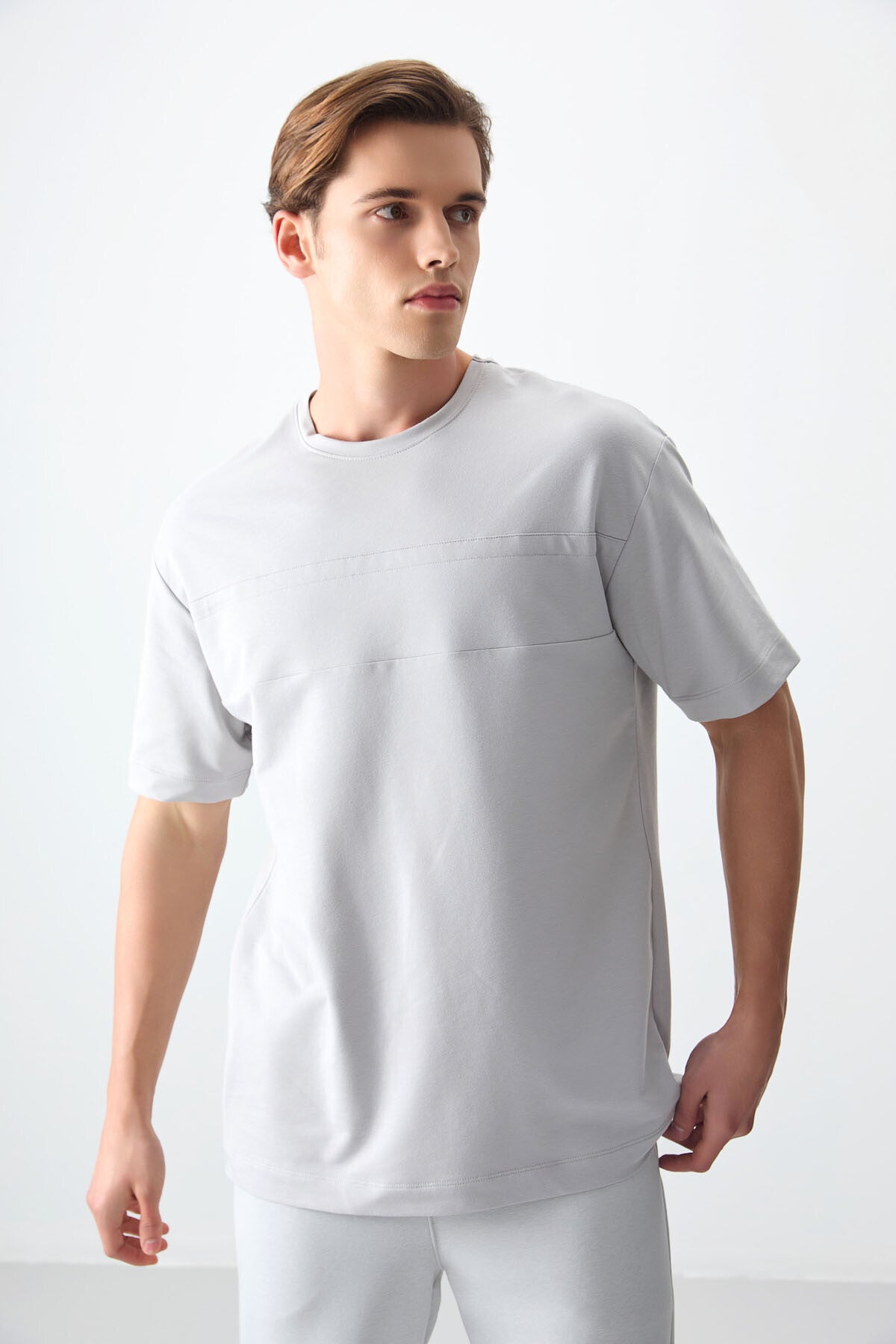 Image of Taş Pamuklu Kalın Yumuşak Dokulu Oversize Fit Basic Erkek T-Shirt - 88378