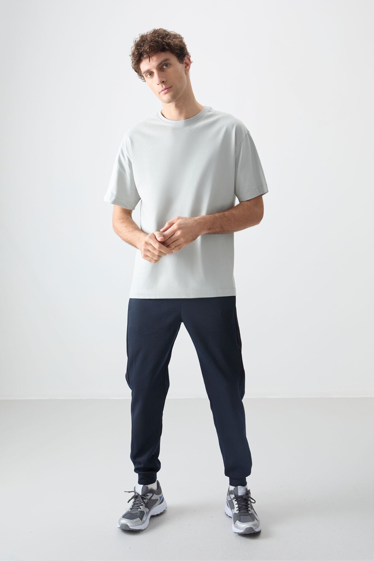 Image of Tricou bărbătesc simplu, din bumbac 100%, gros, texturat, supradimensionat, cu model Stone - 88353