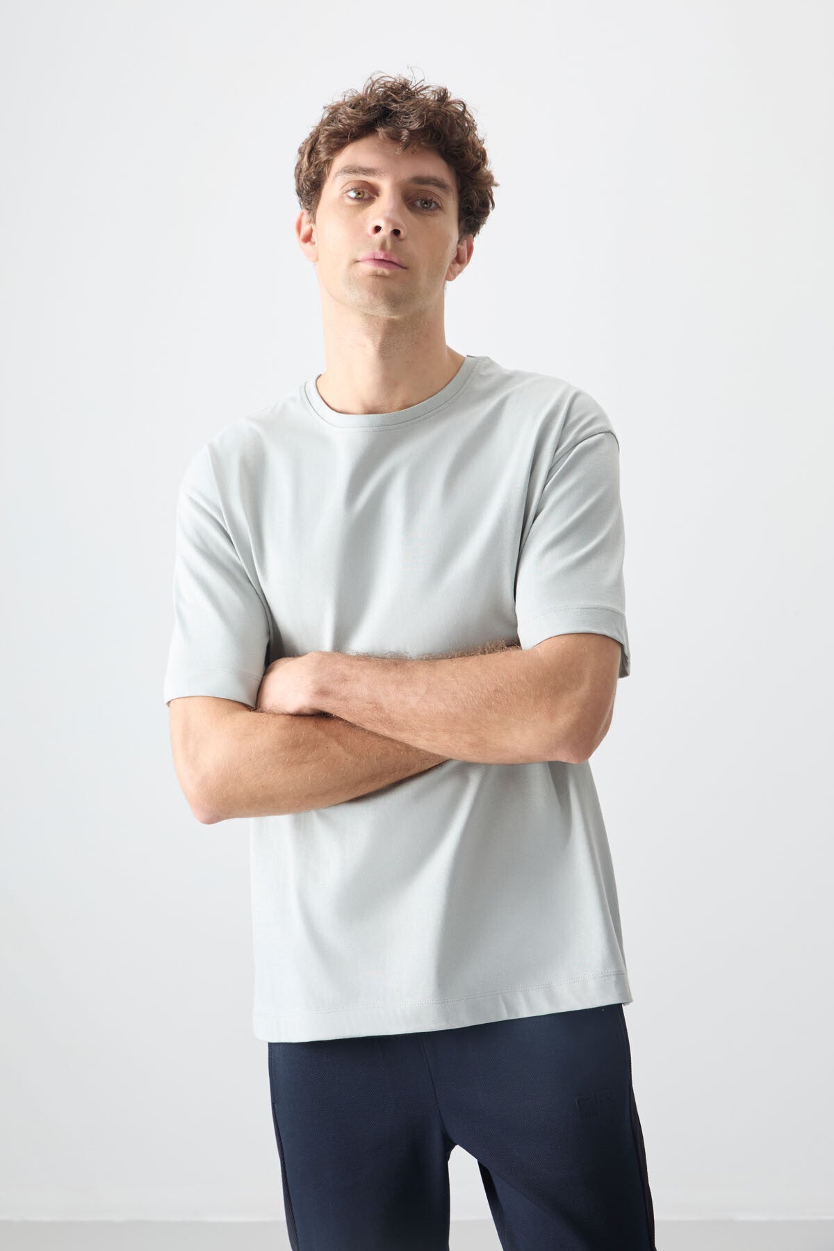 Image of Tricou bărbătesc simplu, din bumbac 100%, gros, texturat, supradimensionat, cu model Stone - 88353