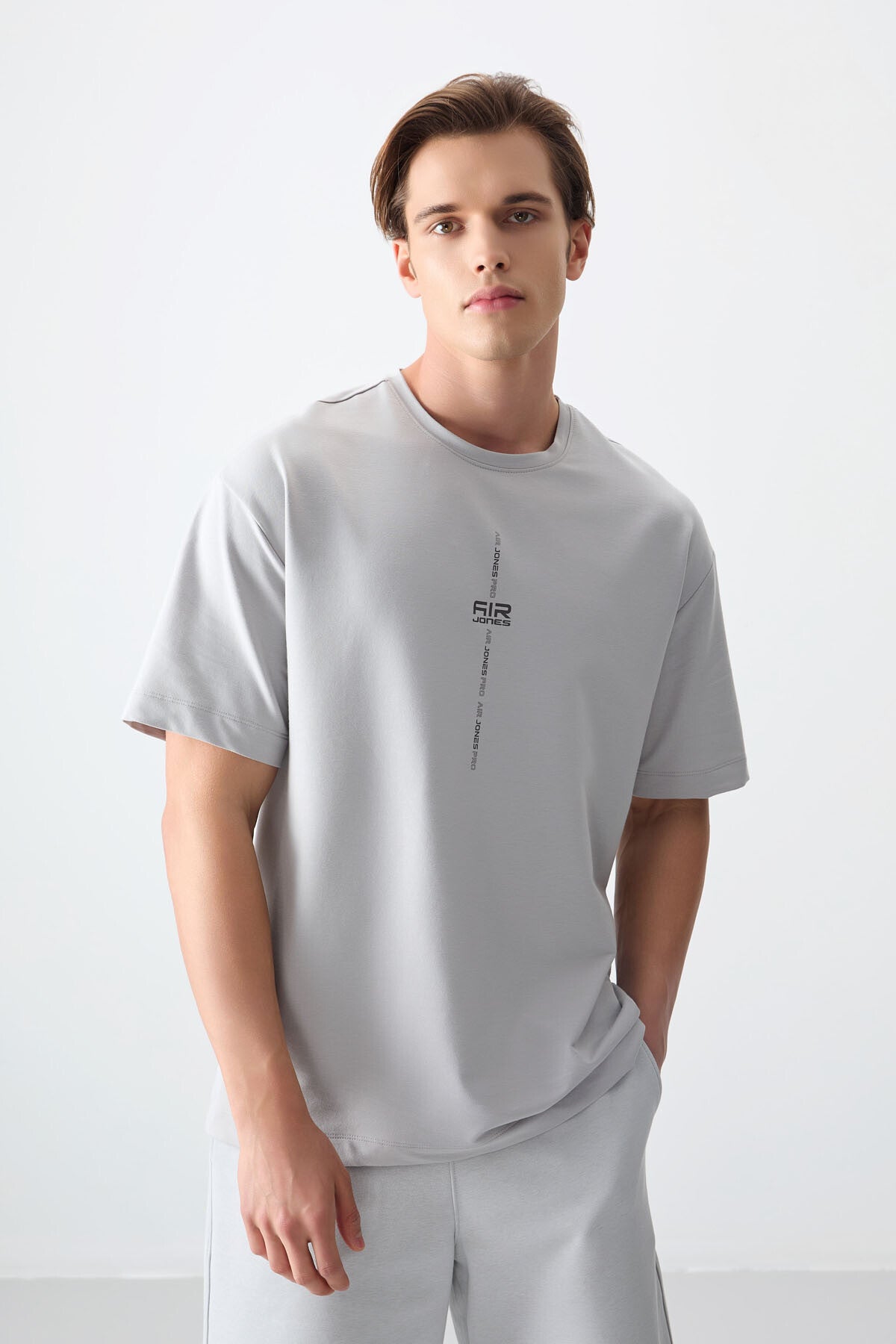 Image of Taş Pamuklu Kalın Yumuşak Dokulu Oversize Fit Baskılı Erkek T-Shirt - 88373
