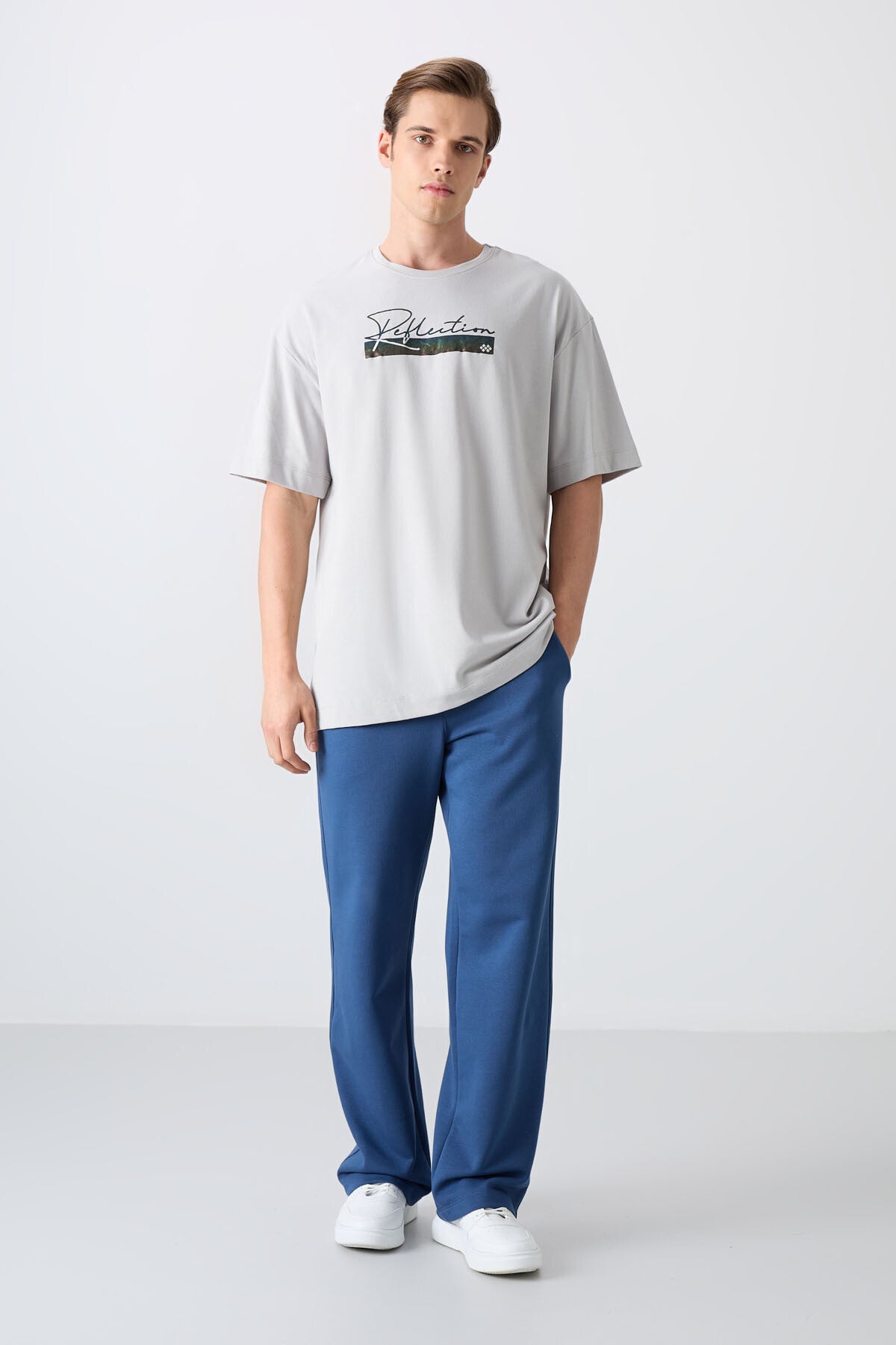Image of Taş Pamuklu Kalın Yumuşak Dokulu Oversize Fit Baskılı Erkek T-Shirt - 88334