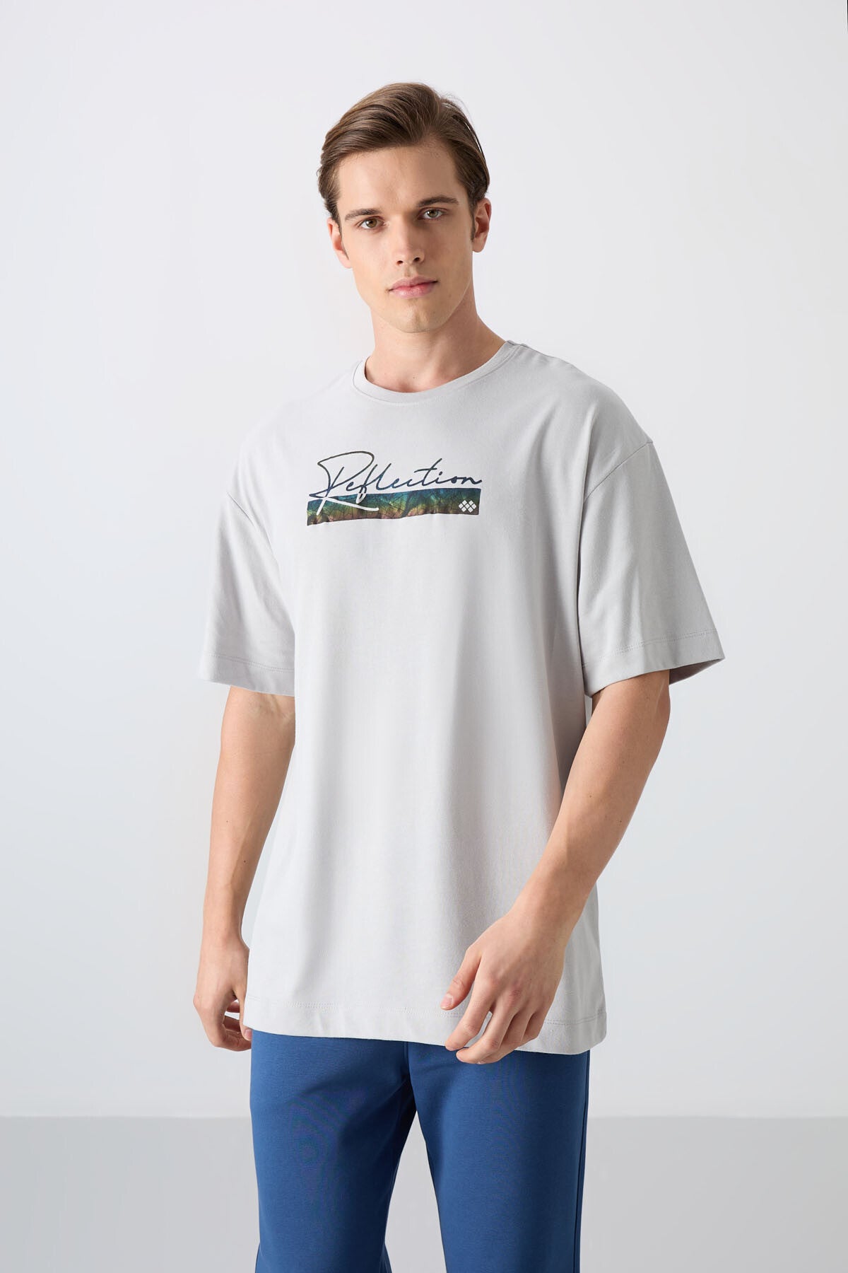 Image of Taş Pamuklu Kalın Yumuşak Dokulu Oversize Fit Baskılı Erkek T-Shirt - 88334