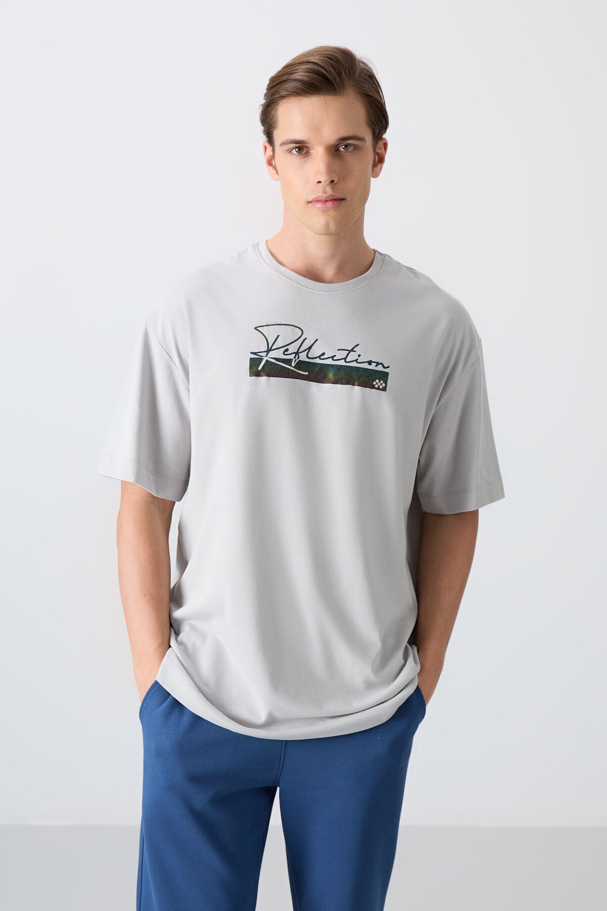 Image of Taş Pamuklu Kalın Yumuşak Dokulu Oversize Fit Baskılı Erkek T-Shirt - 88334