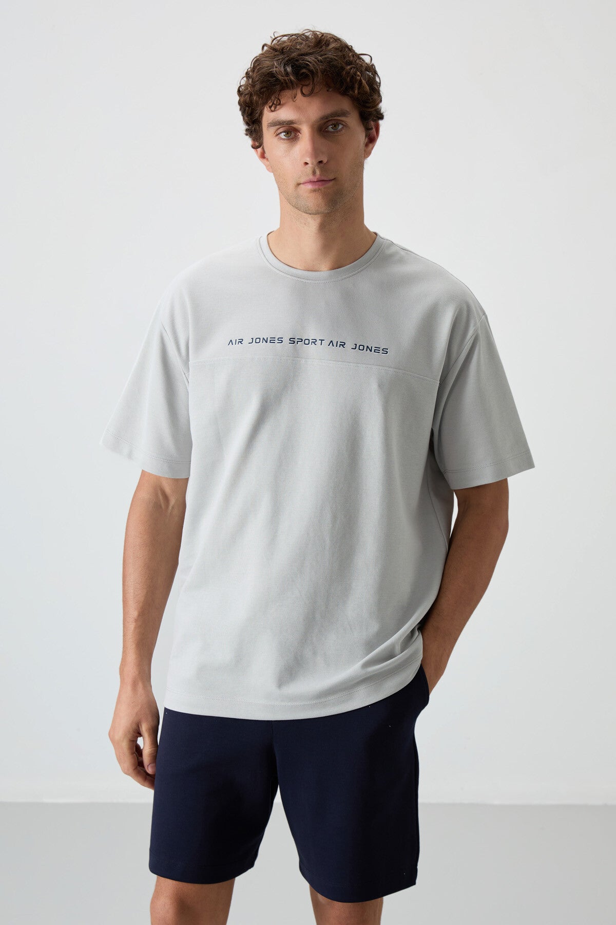 Image of Taş Pamuklu Kalın Yüzeyi Dokulu Oversize Fit  Baskılı Erkek T-Shirt - 88371