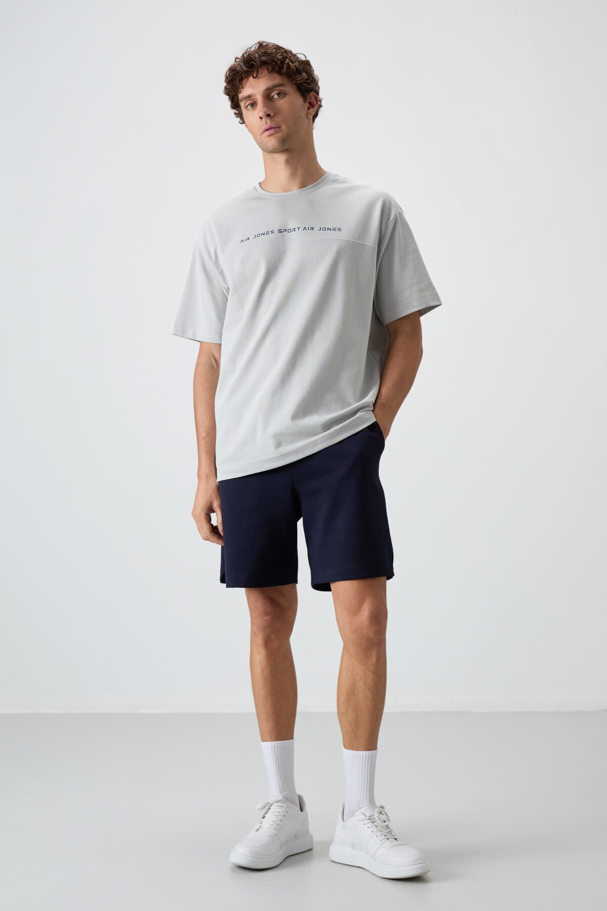 Image of Taş Pamuklu Kalın Yüzeyi Dokulu Oversize Fit  Baskılı Erkek T-Shirt - 88371
