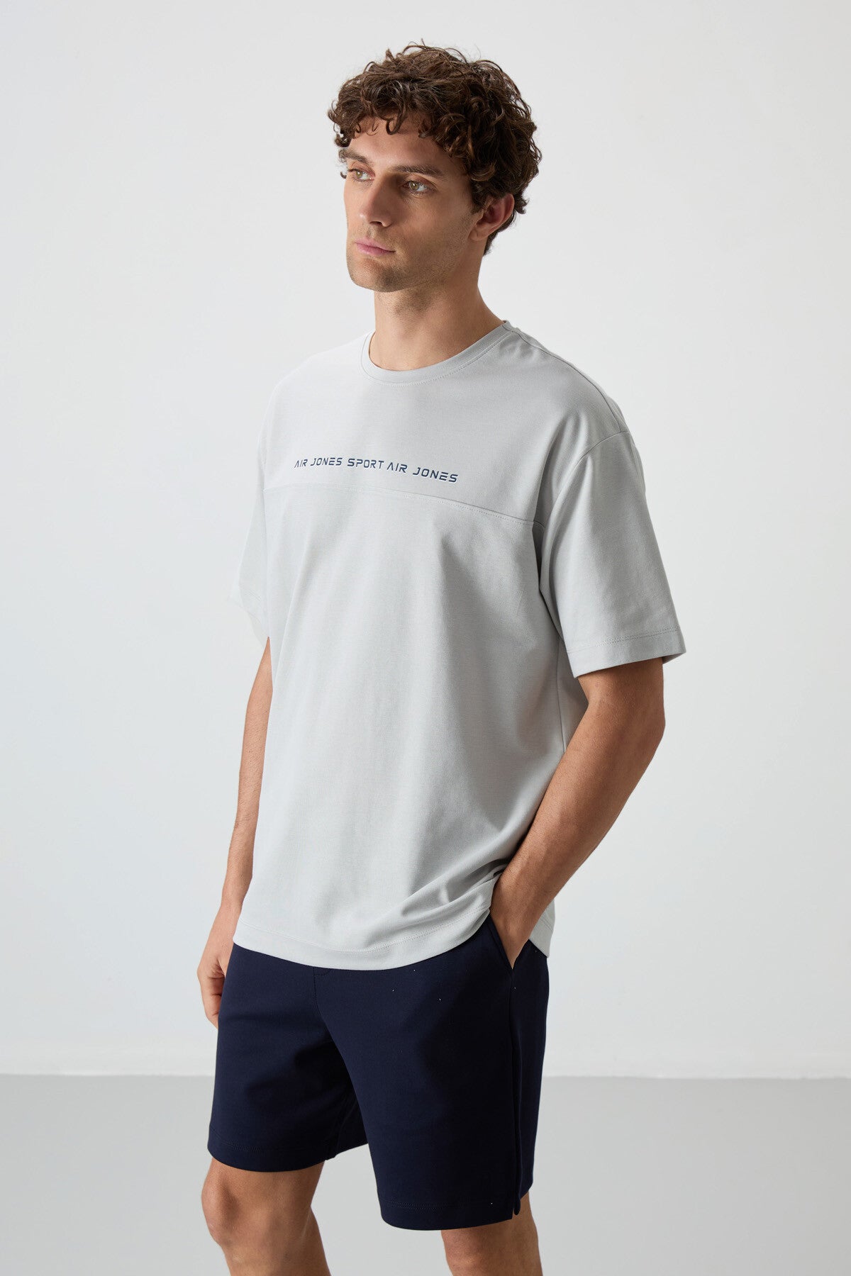 Image of Taş Pamuklu Kalın Yüzeyi Dokulu Oversize Fit  Baskılı Erkek T-Shirt - 88371