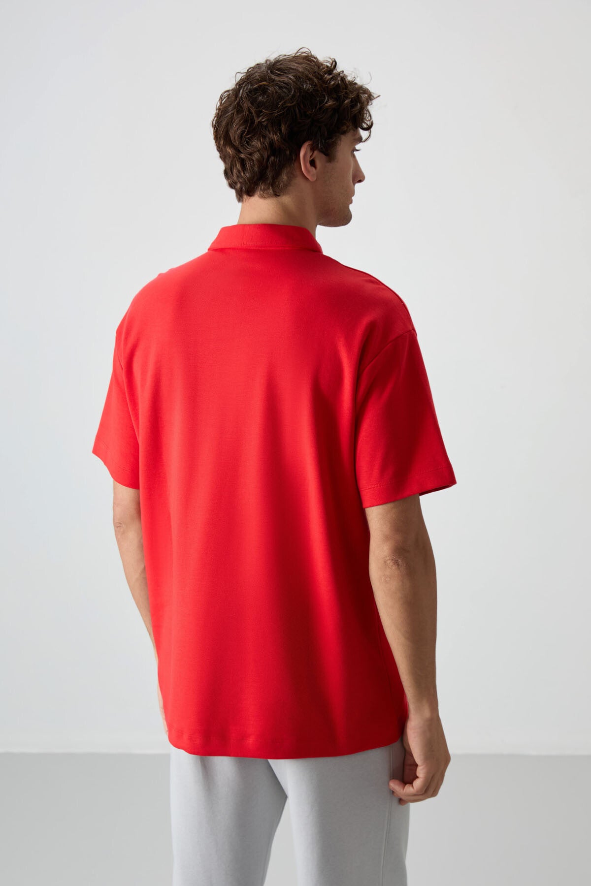 Image of Fiesta Pamuklu Kalın Yumuşak Dokulu Oversize Fit Basic Polo Yaka Erkek T-Shirt - 88327