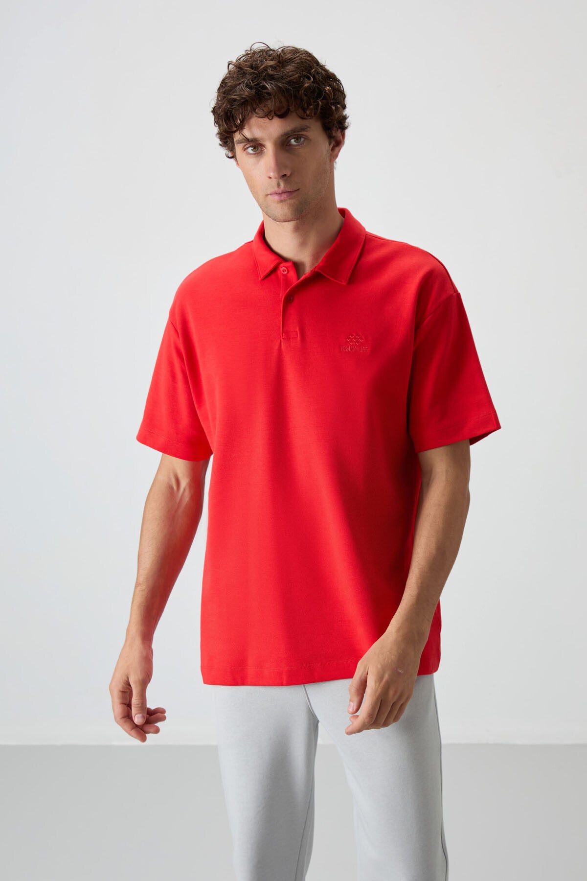 Image of Fiesta Pamuklu Kalın Yumuşak Dokulu Oversize Fit Basic Polo Yaka Erkek T-Shirt - 88327