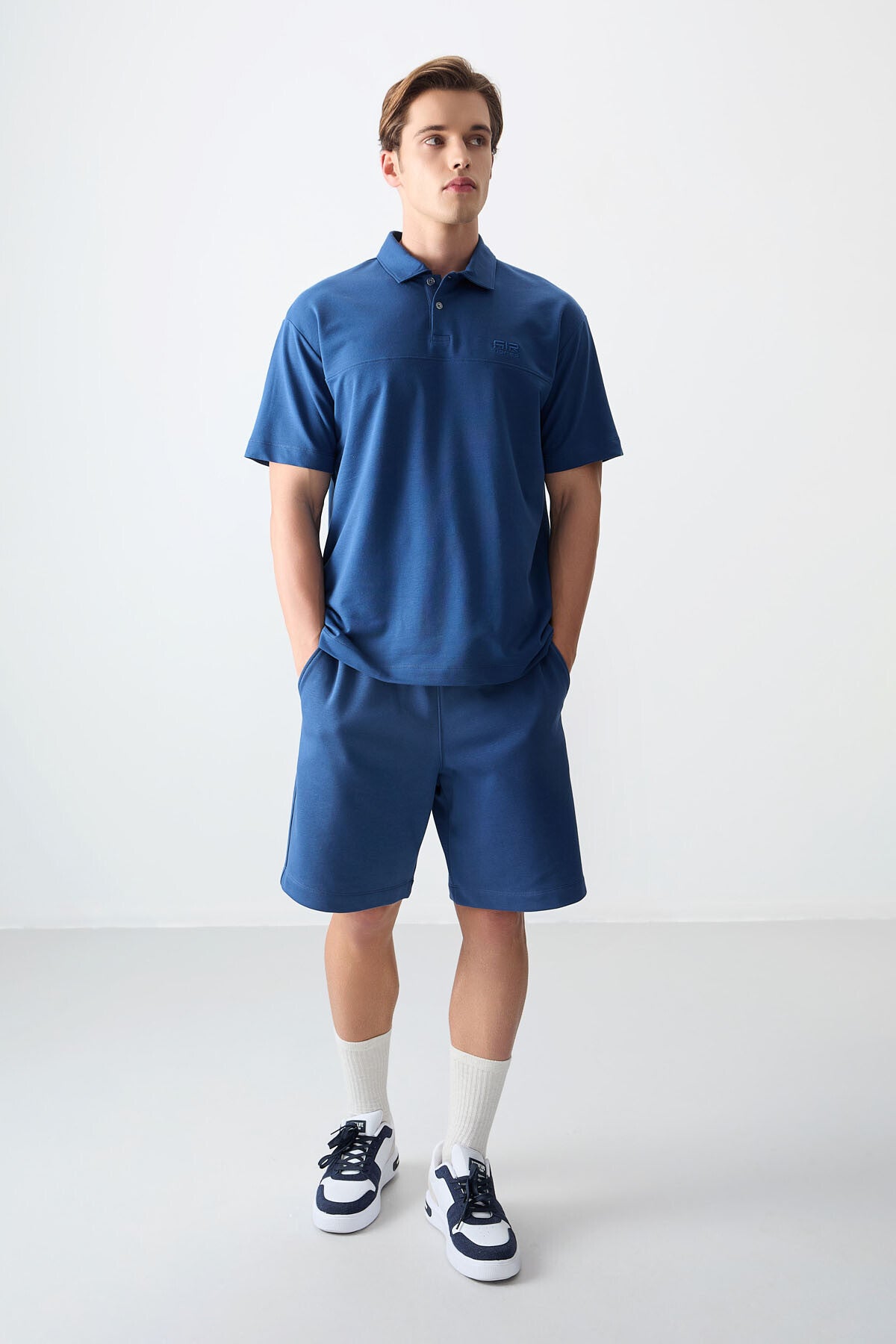 Image of Tricou bărbătesc Parliament din bumbac gros, texturat, cu guler polo, croială supradimensionată, de bază - 88382