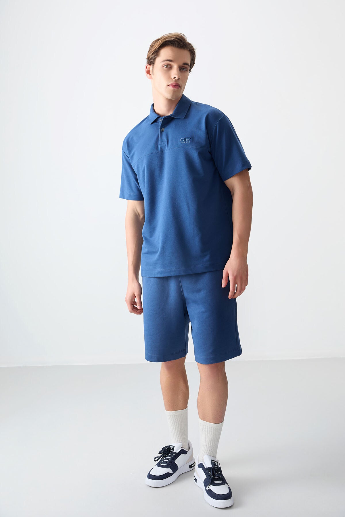 Image of Tricou bărbătesc Parliament din bumbac gros, texturat, cu guler polo, croială supradimensionată, de bază - 88382