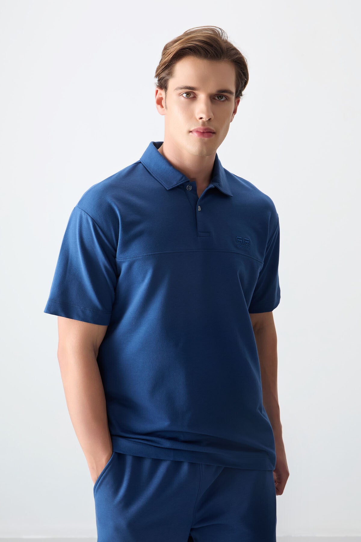 Image of Tricou bărbătesc Parliament din bumbac gros, texturat, cu guler polo, croială supradimensionată, de bază - 88382