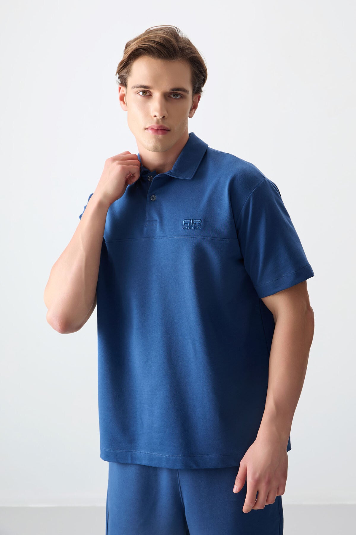 Image of Tricou bărbătesc Parliament din bumbac gros, texturat, cu guler polo, croială supradimensionată, de bază - 88382
