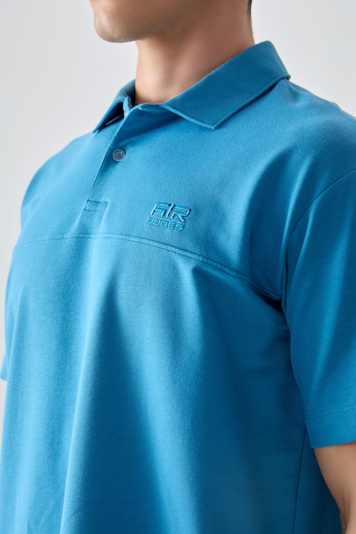 Image of Petrol Mavi Pamuklu Kalın Yumuşak Dokulu Polo Yaka Oversize Fit Basic Erkek T- Shirt - 88382
