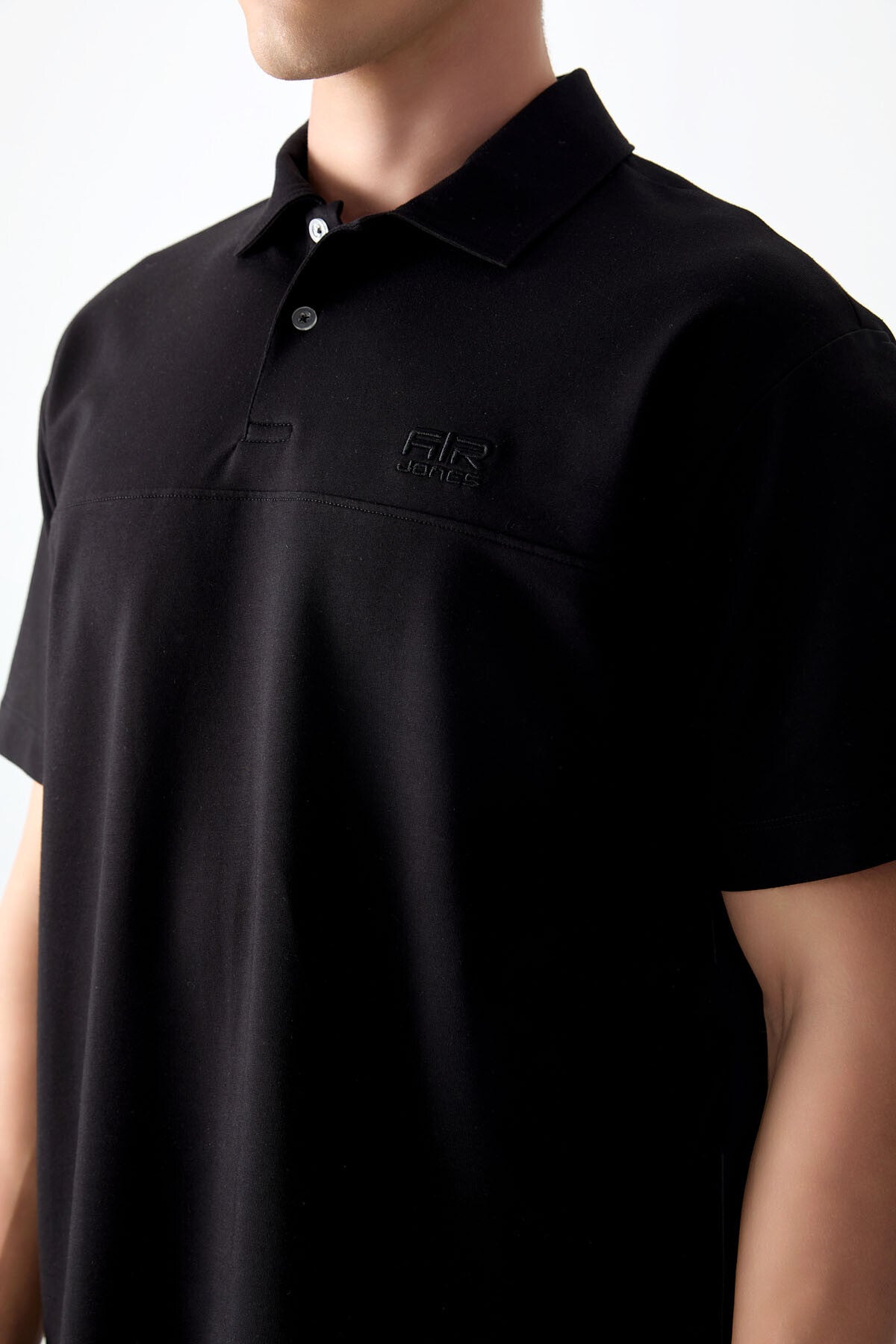 Image of Siyah Pamuklu Kalın Yumuşak Dokulu Polo Yaka Oversize Fit Basic Erkek T- Shirt - 88382