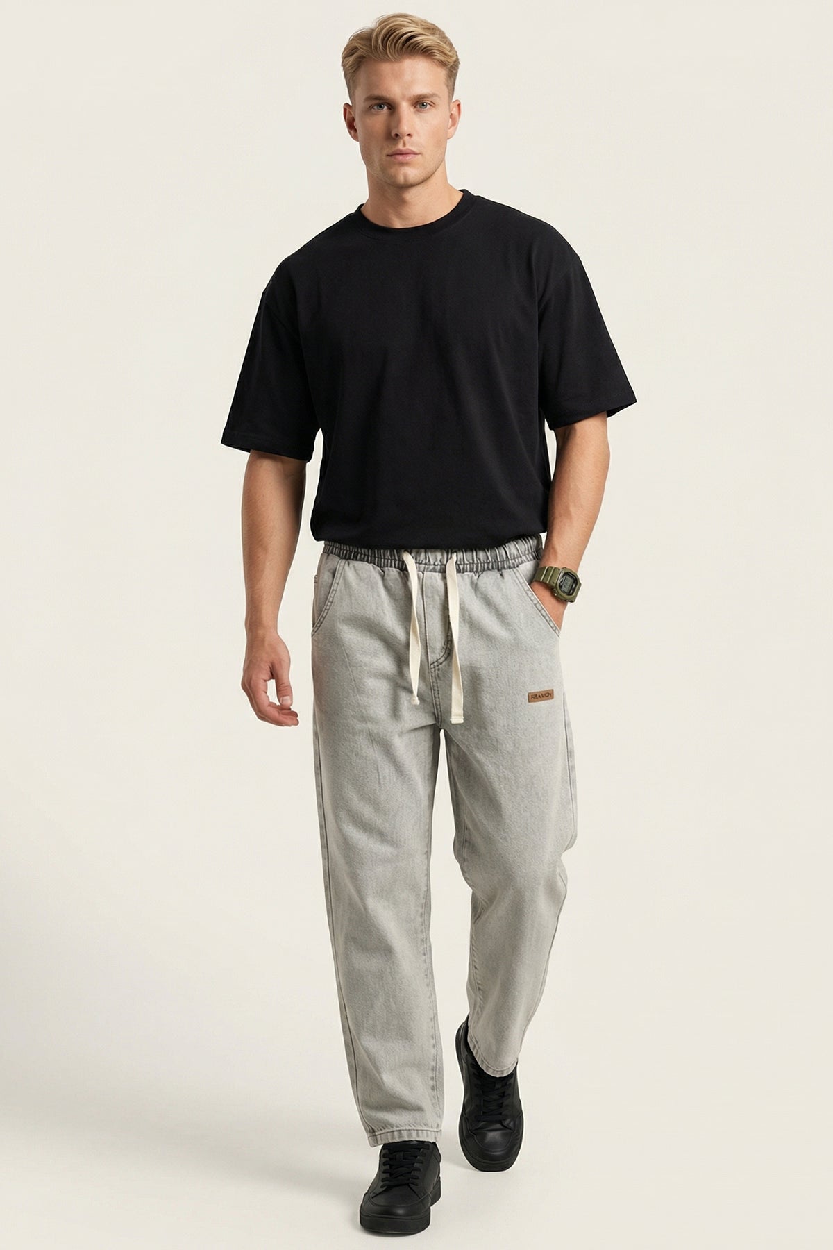 Image of Erkek Rahat Kesim Baggy Jean Pantolon 30073 - Taş
