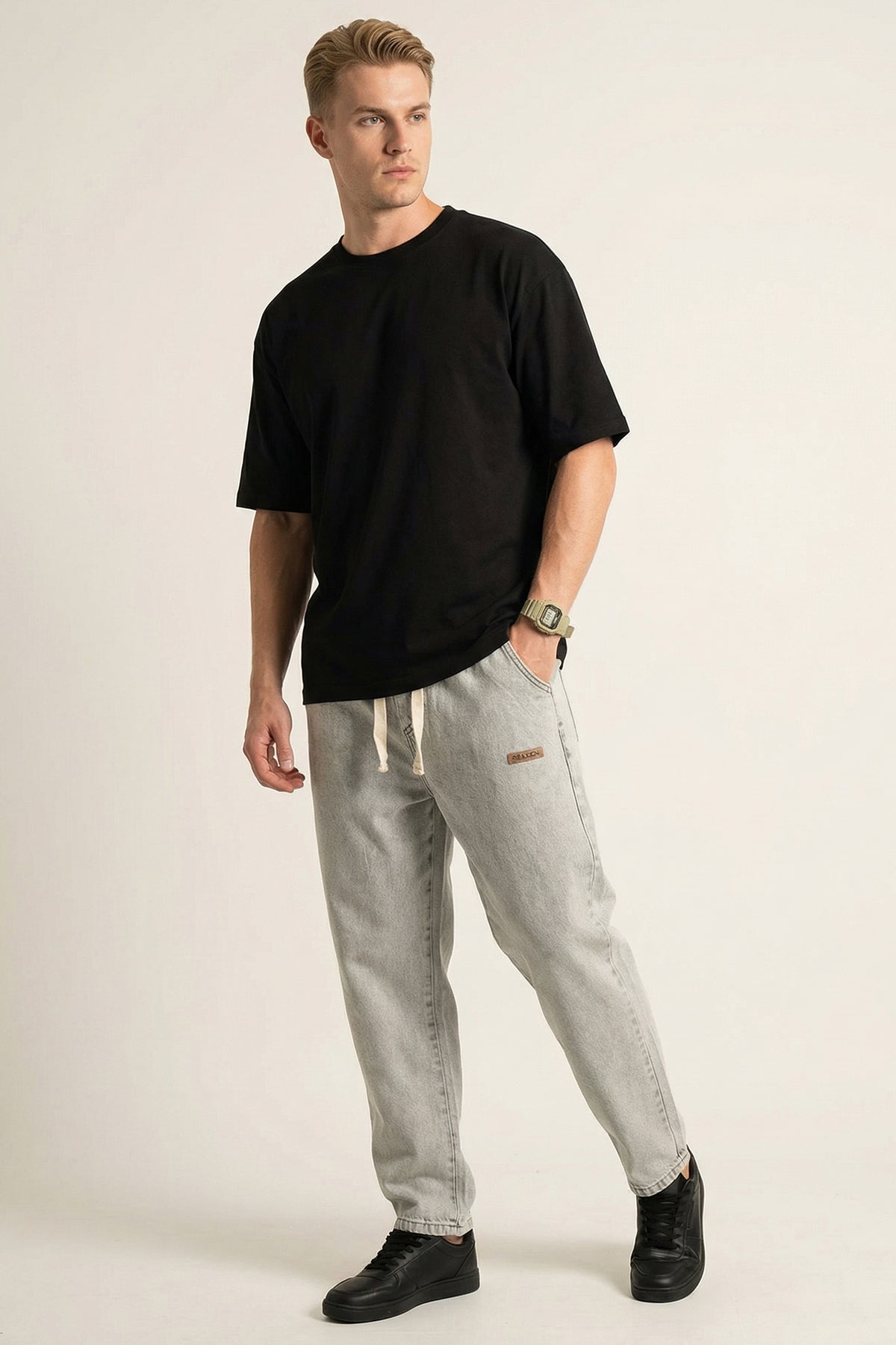 Image of Erkek Rahat Kesim Baggy Jean Pantolon 30073 - Taş