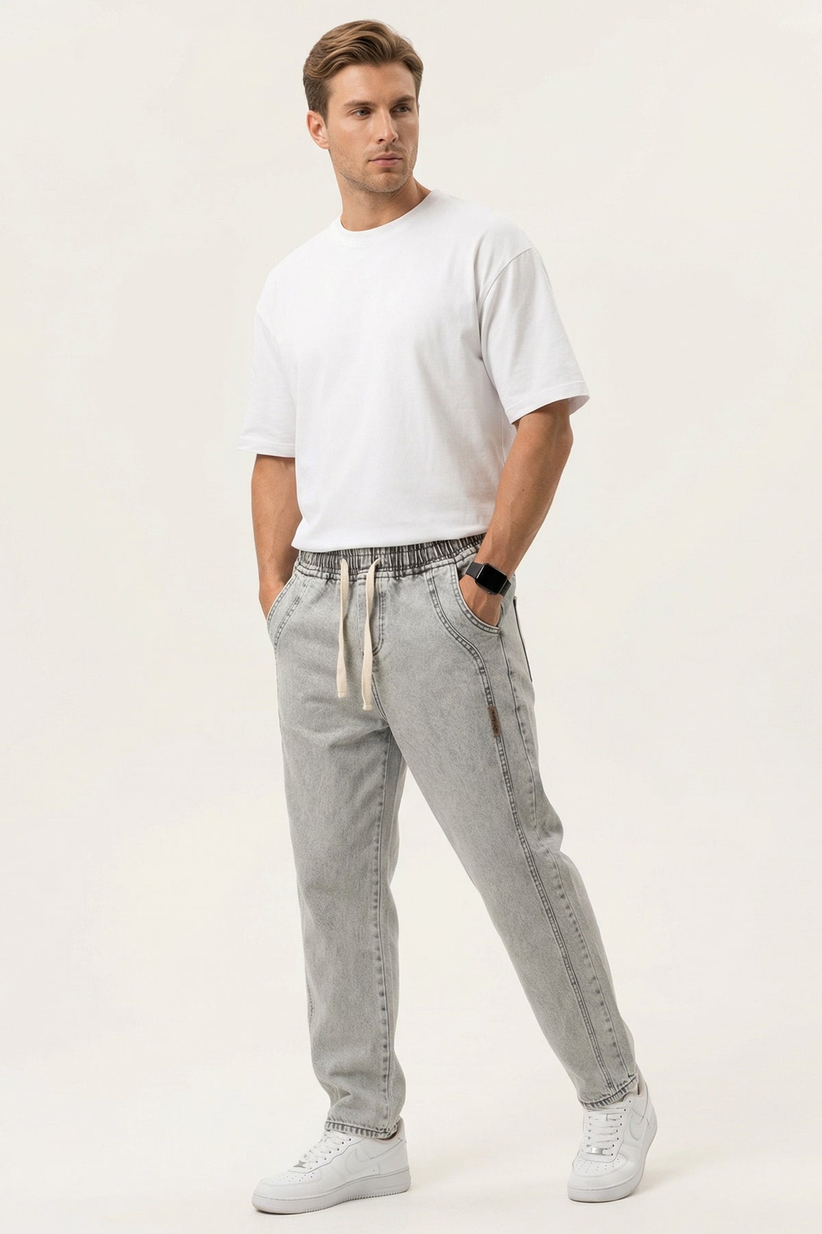 Image of Erkek Rahat Kesim Baggy Jean Pantolon 30076 - Taş