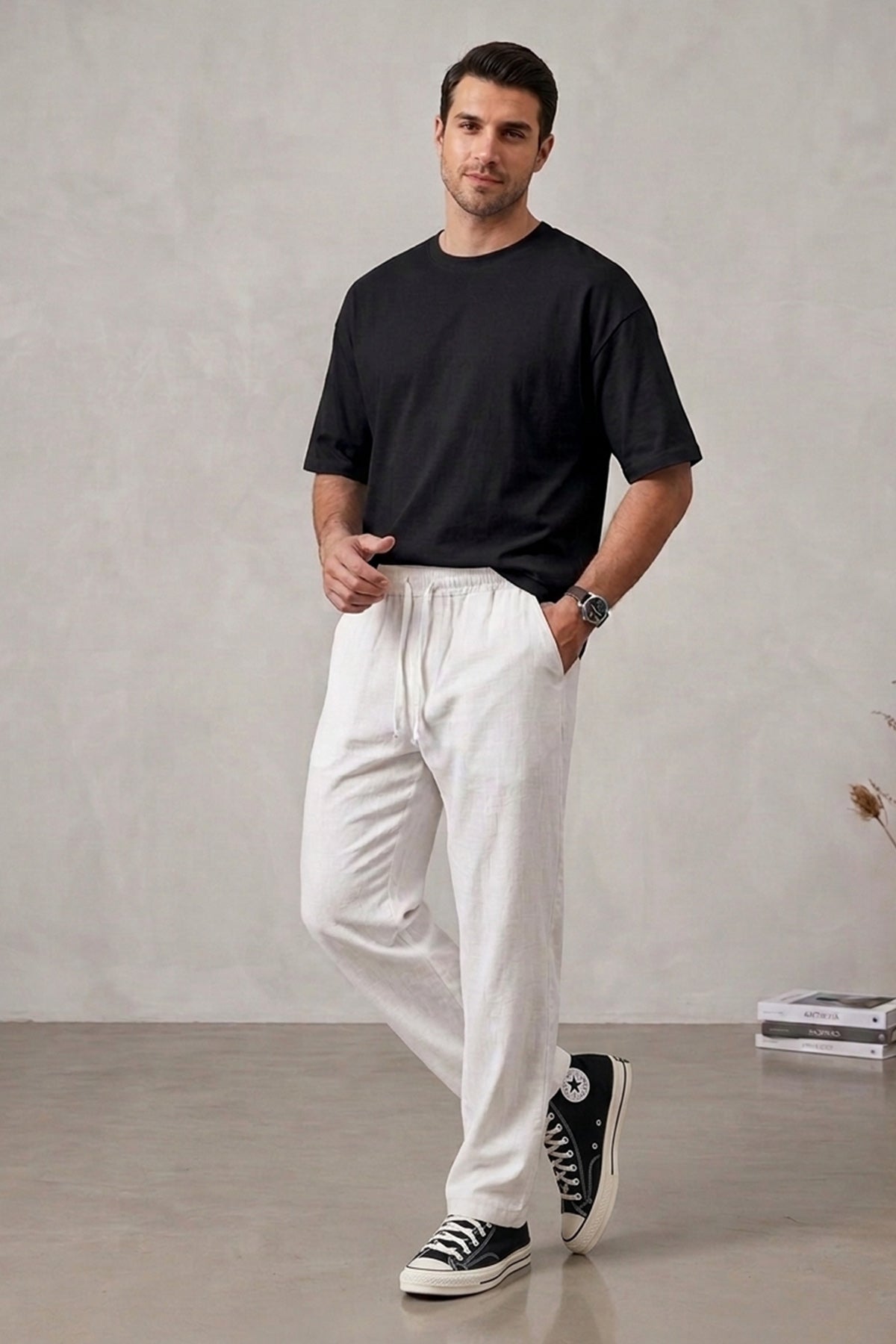 Image of Erkek Rahat Keten Pantolon 30118 - Beyaz