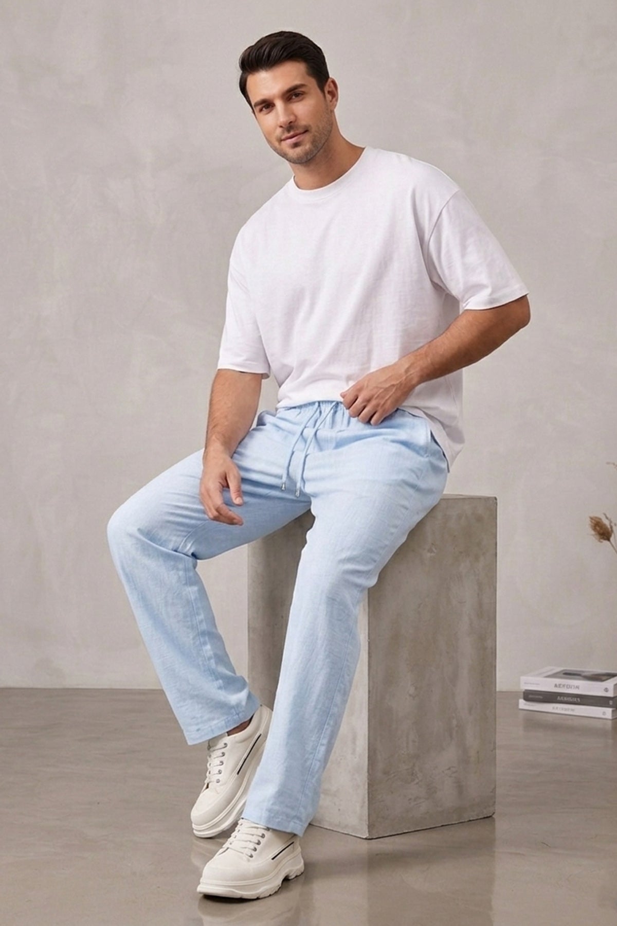 Image of Erkek Rahat Keten Pantolon 30118 - Mavi