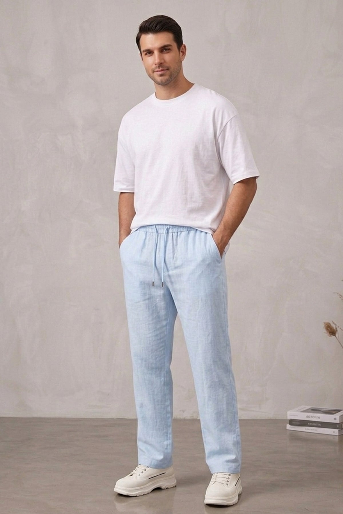 Image of Erkek Rahat Keten Pantolon 30118 - Mavi