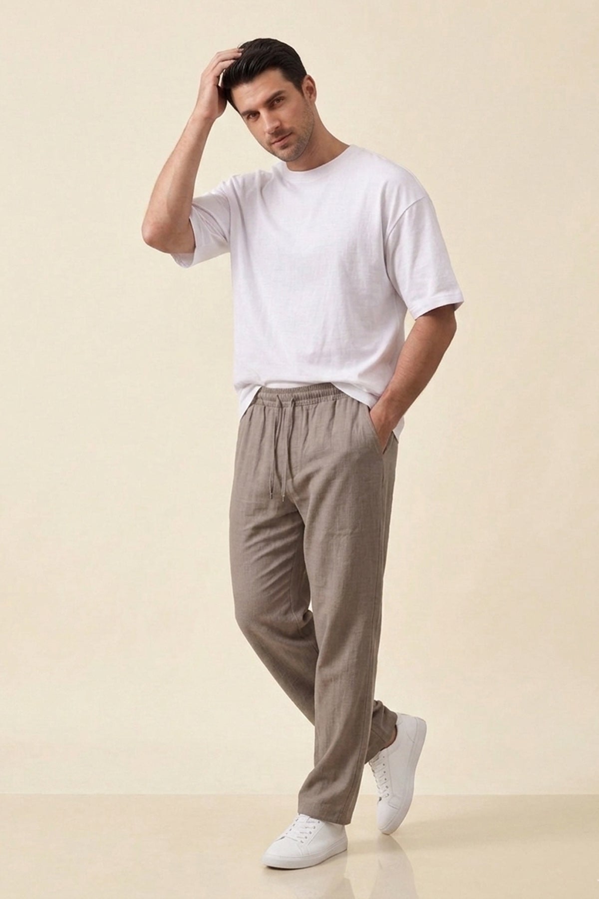 Image of Erkek Rahat Keten Pantolon 30118 - Vizon