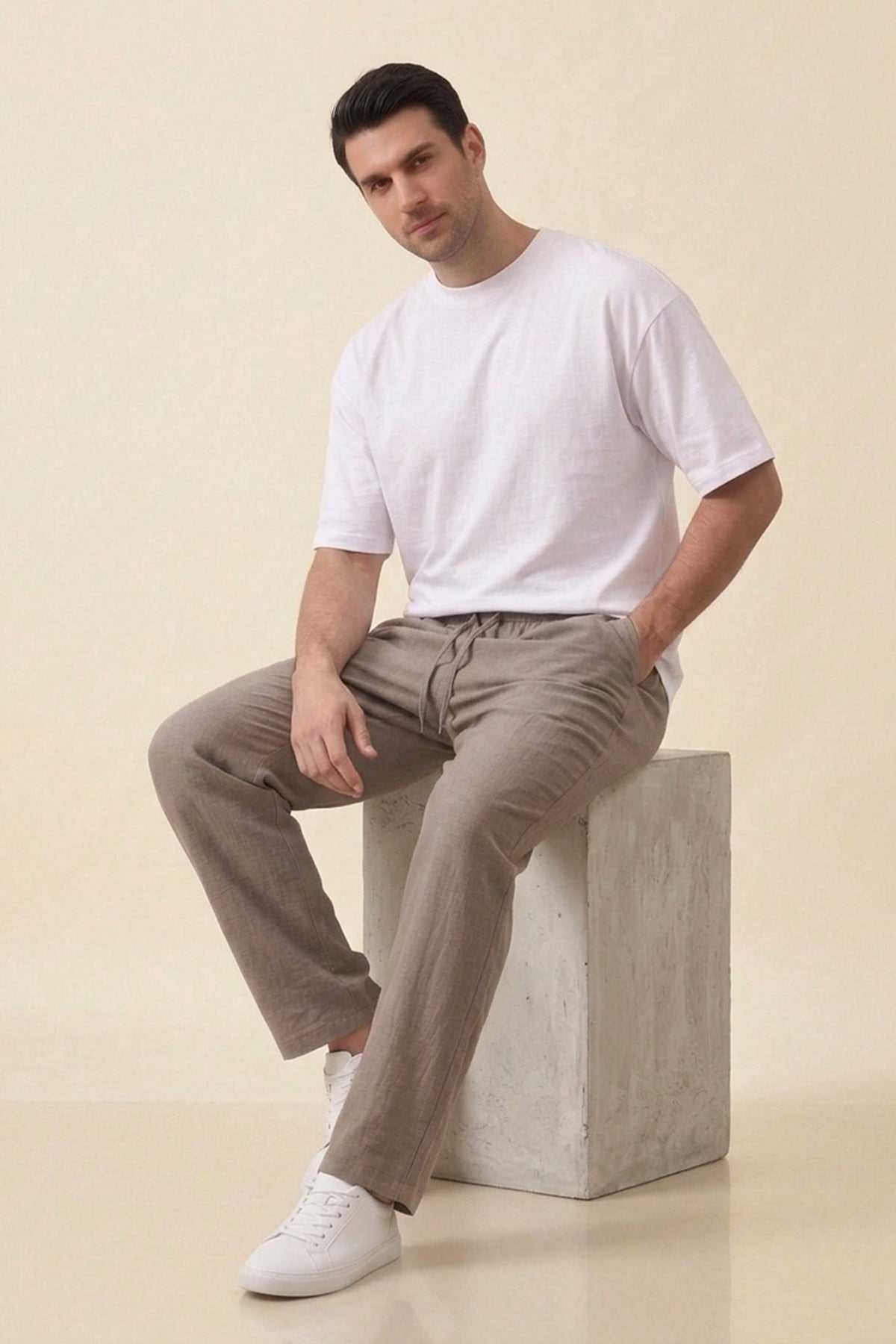 Image of Erkek Rahat Keten Pantolon 30118 - Vizon