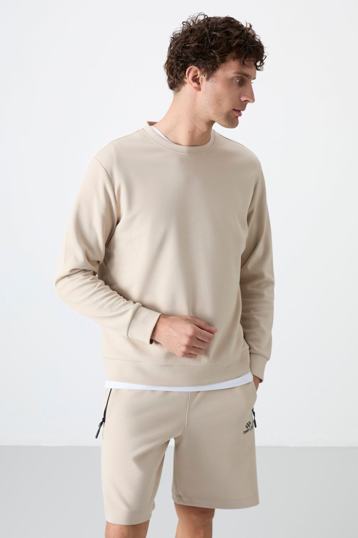 Image of Bej Basic O Yaka Rahat Form Erkek Sweatshirt - 88053
