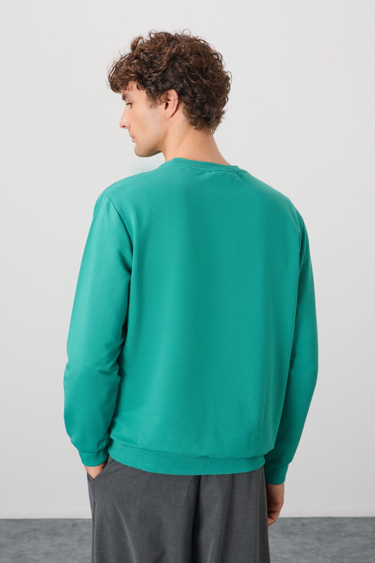 Image of Deniz Yeşili Pamuk Yumuşak Dokulu Standart Fit Basic Erkek Sweatshirt - 88363