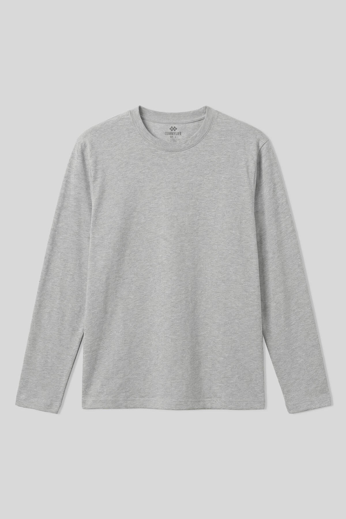 Image of Gri Melanj Standart Fit Basic O Yaka Uzun Kollu İnce Erkek T-Shirt - 87997