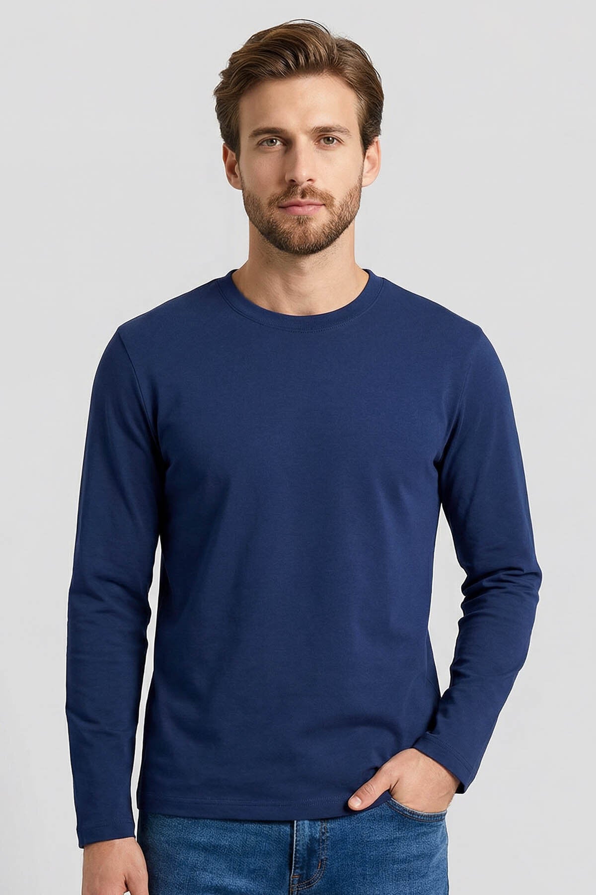 Image of İndigo Standart Fit Basic O Yaka Uzun Kollu İnce Erkek T-Shirt - 87997