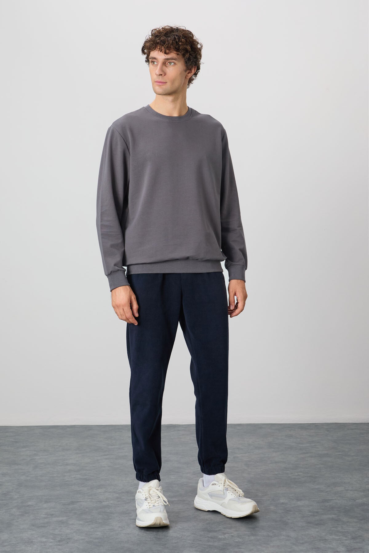 Image of Koyu Gri Pamuk Yumuşak Dokulu Standart Fit Basic Erkek Sweatshirt - 88363