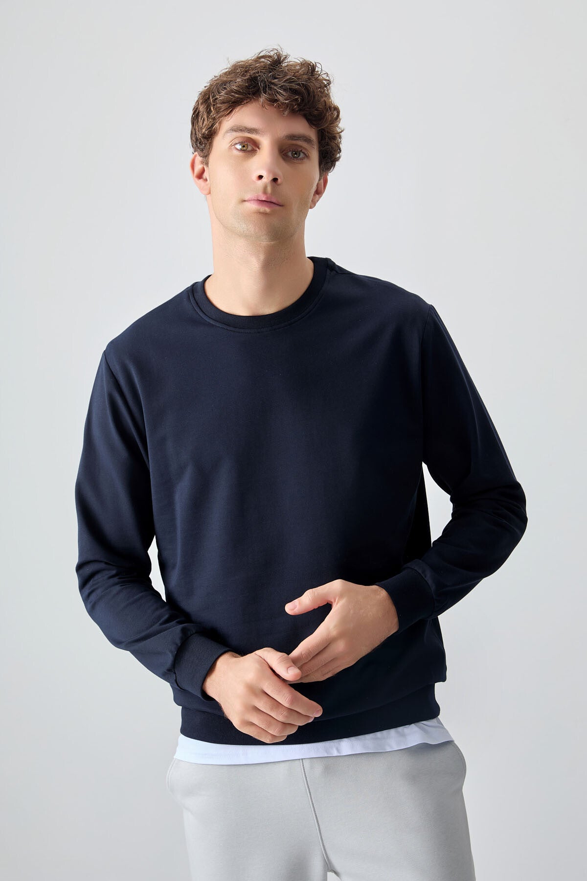Image of Lacivert Pamuk Yumuşak Dokulu Standart Fit Basic Erkek Sweatshirt - 88363