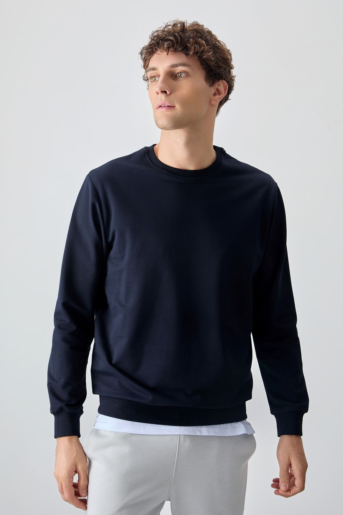 Image of Lacivert Pamuk Yumuşak Dokulu Standart Fit Basic Erkek Sweatshirt - 88363