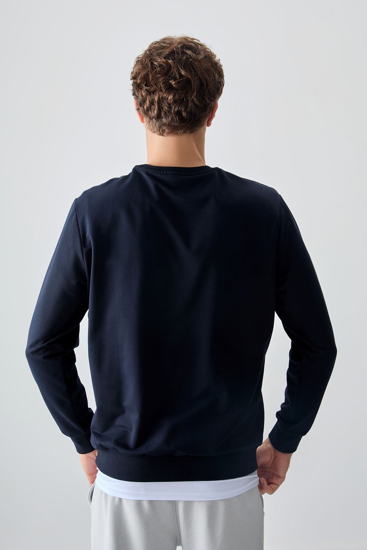 Image of Lacivert Pamuk Yumuşak Dokulu Standart Fit Basic Erkek Sweatshirt - 88363