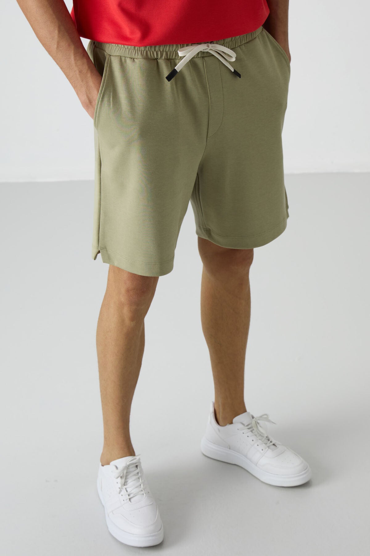 Image of Açık Çağla Pamuklu Kalın Yumuşak Dokulu Comfort Fit Basic Erkek Şort - 81274