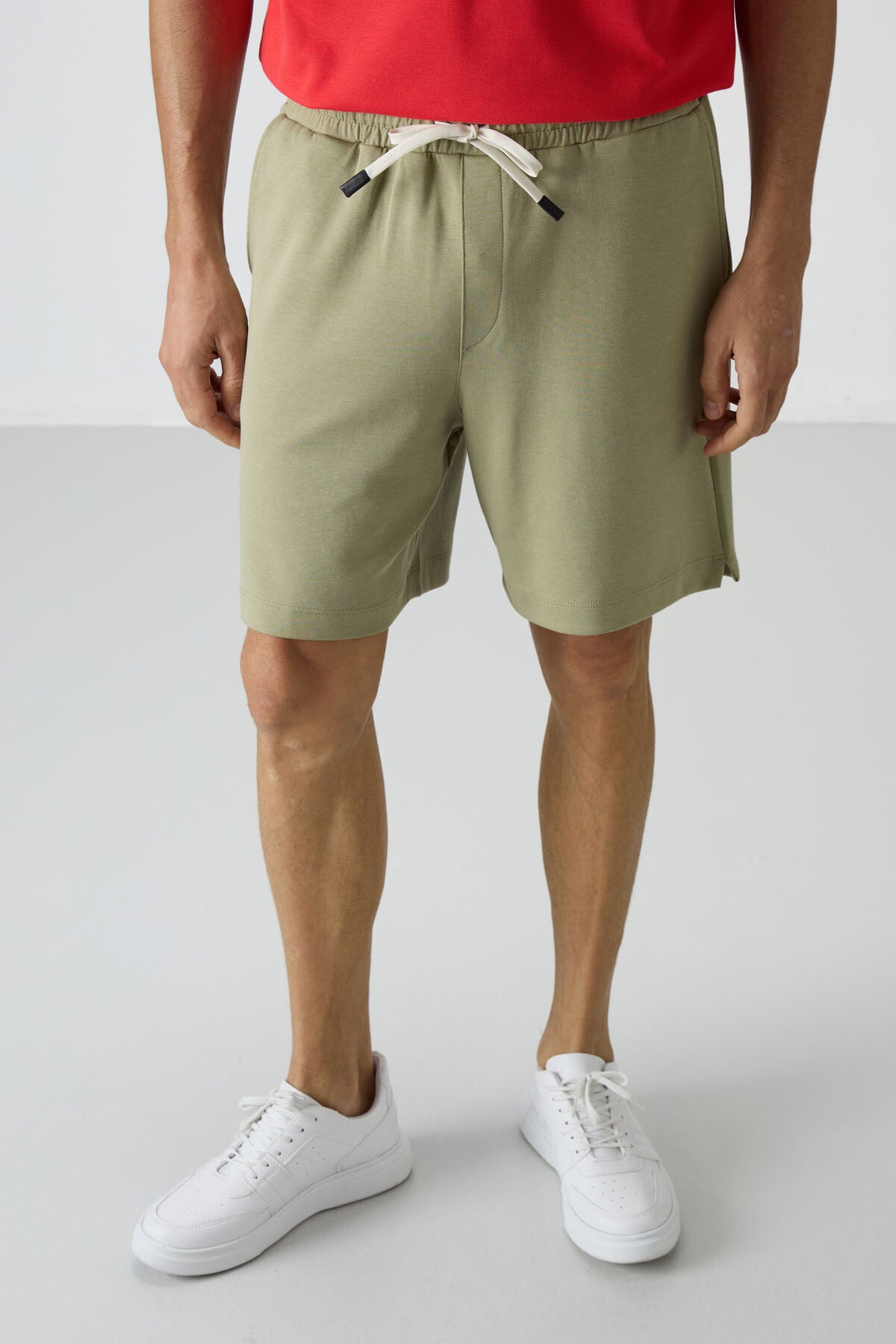 Image of Açık Çağla Pamuklu Kalın Yumuşak Dokulu Comfort Fit Basic Erkek Şort - 81274