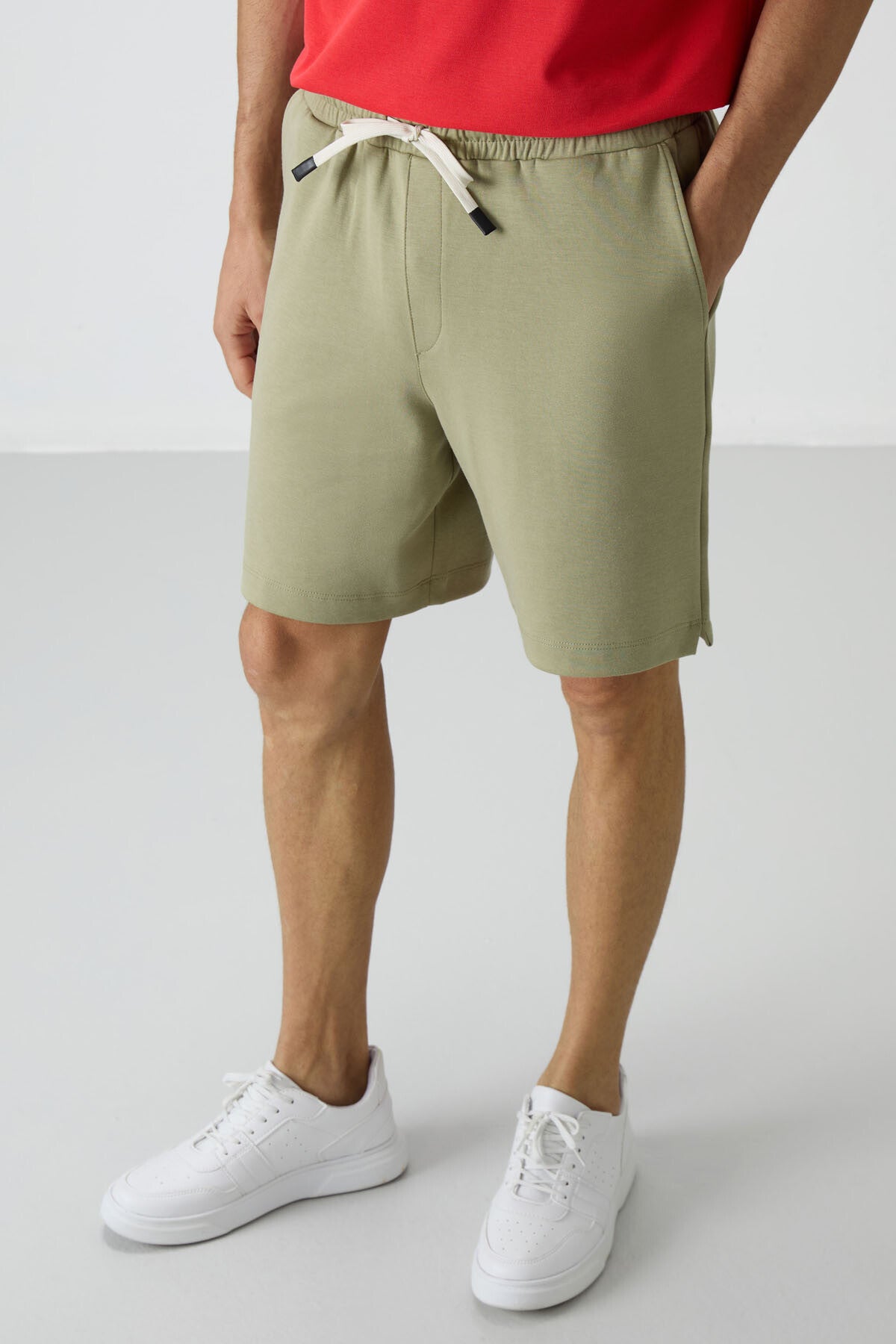 Image of Açık Çağla Pamuklu Kalın Yumuşak Dokulu Comfort Fit Basic Erkek Şort - 81274