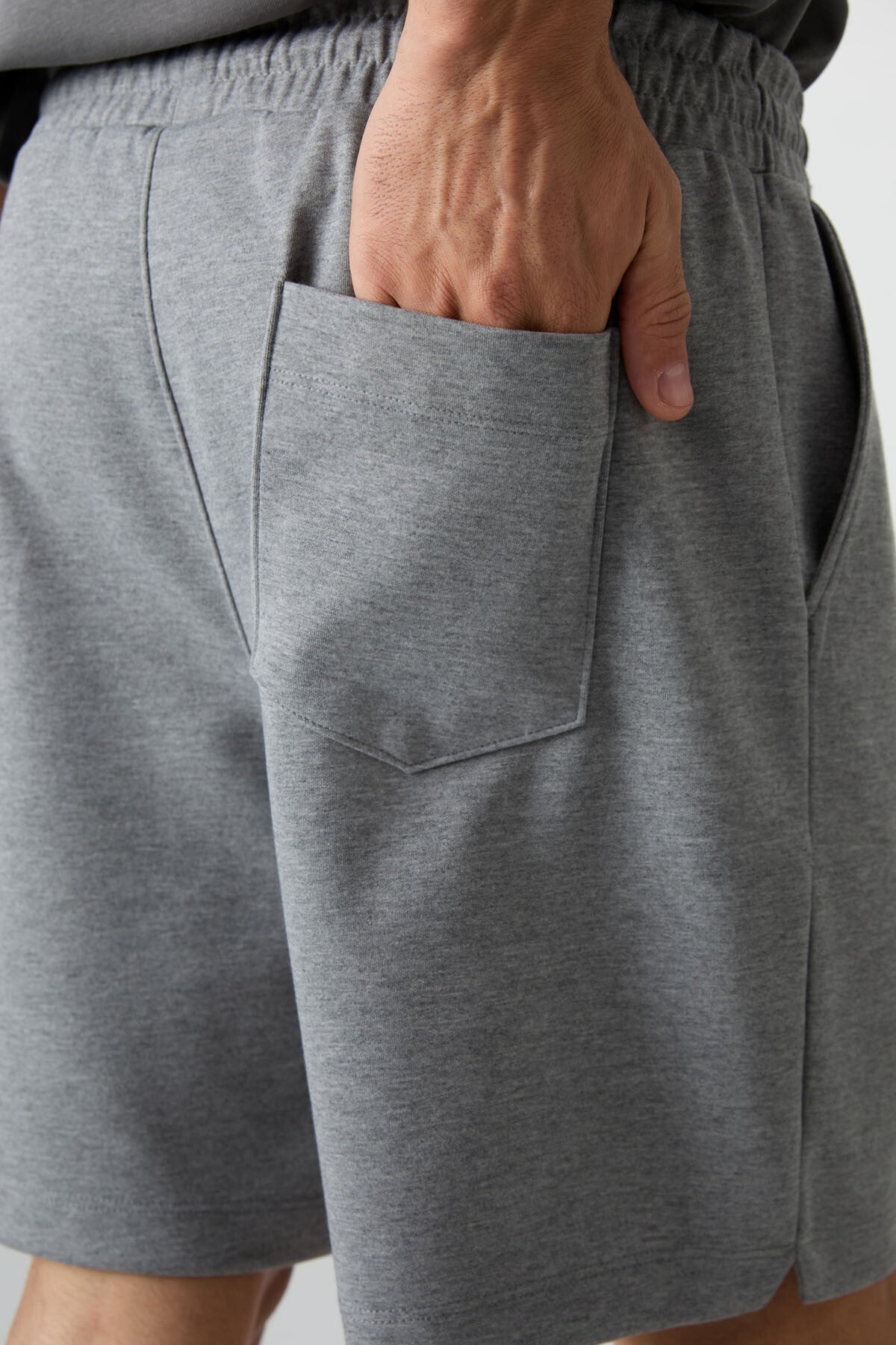 Image of Gri Melanj Pamuklu Kalın Yumuşak Dokulu Comfort Fit Basic Erkek Şort - 81274