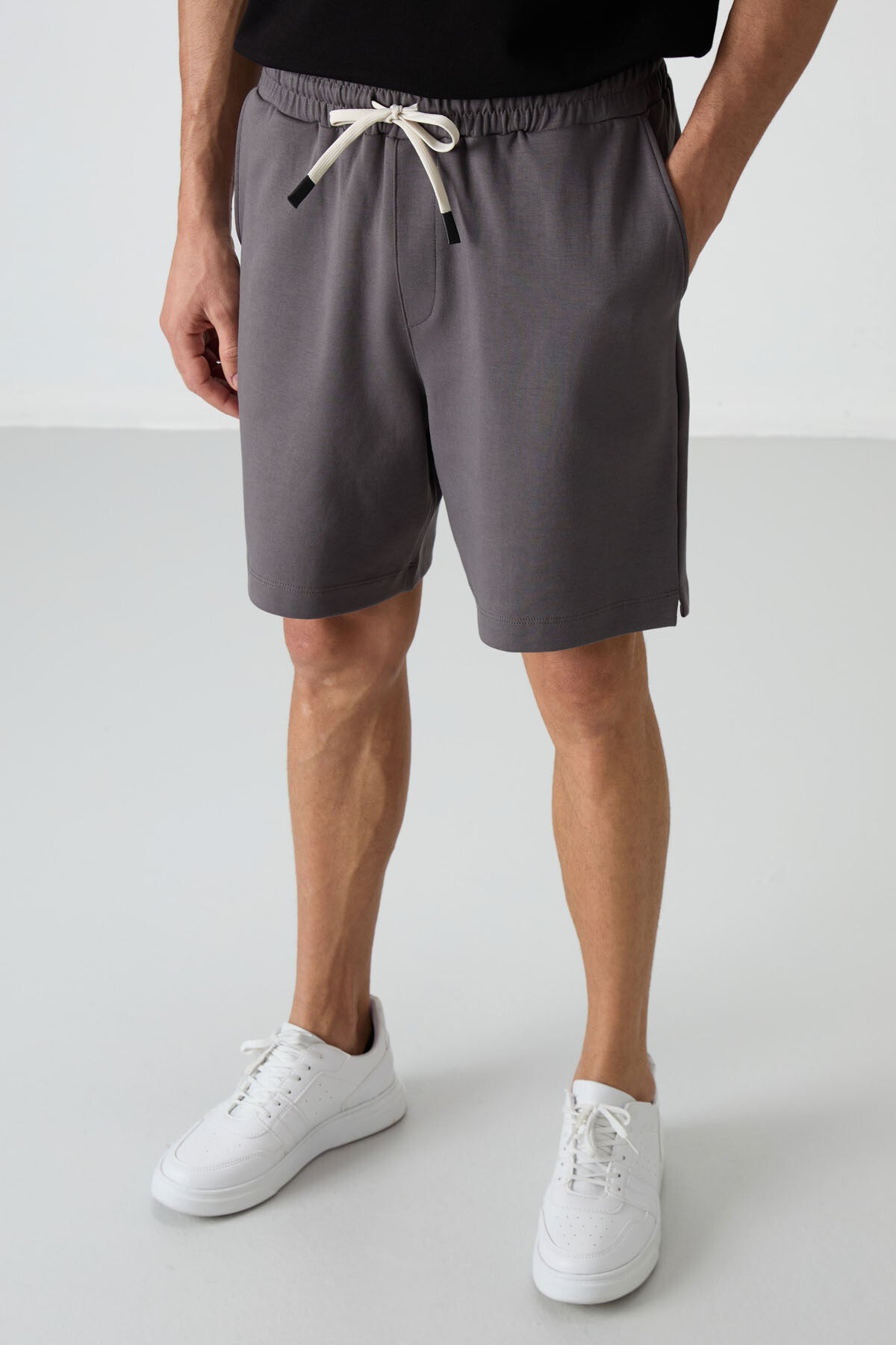 Image of Dark Grey Cotton Thick Soft Textured Comfort Fit Basic Men's Shorts - 81274