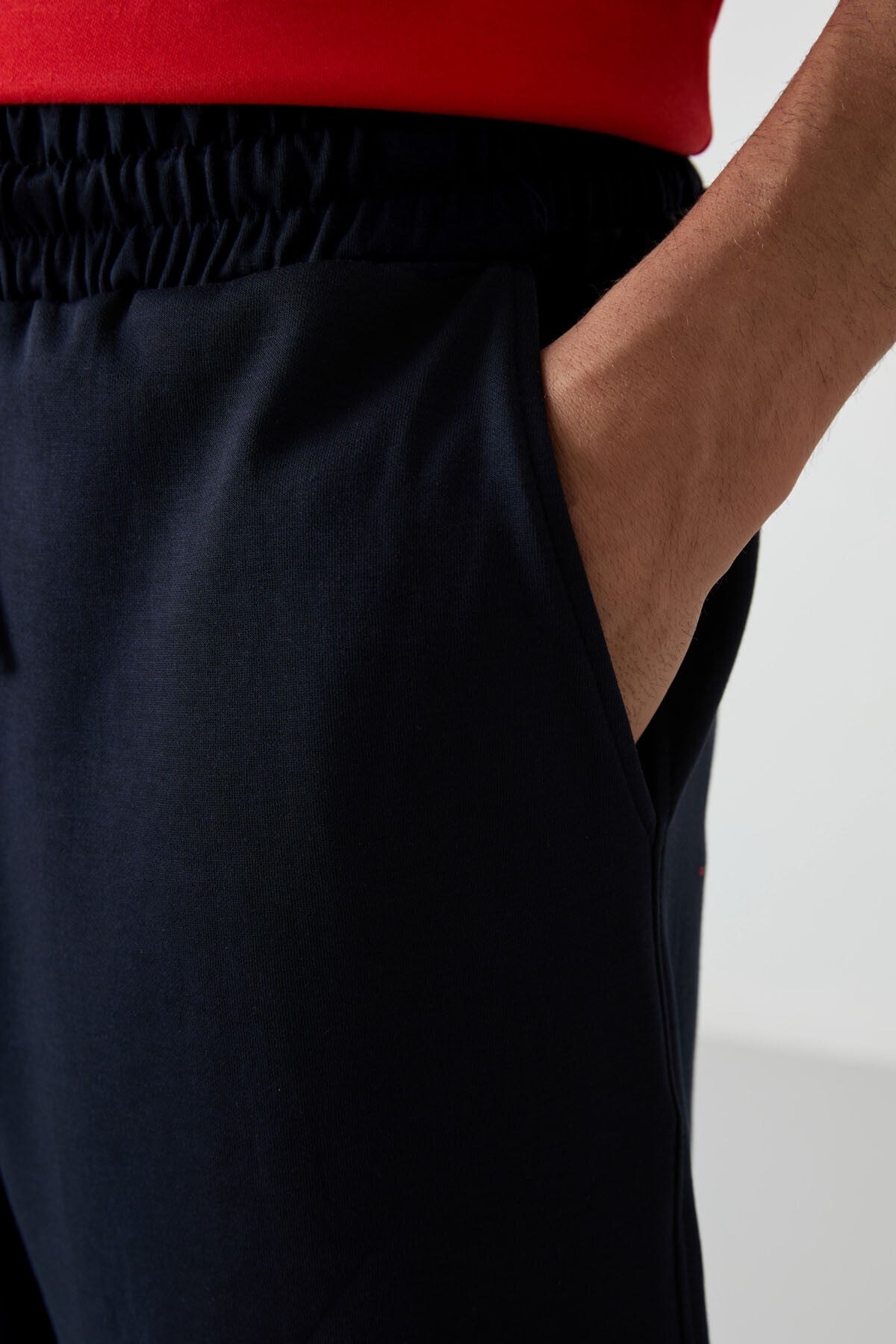 Image of Fiesta - Lacivert Pamuklu Kalın Yumuşak Dokulu Oversize Fit Basic Erkek Şort Takım - 85249