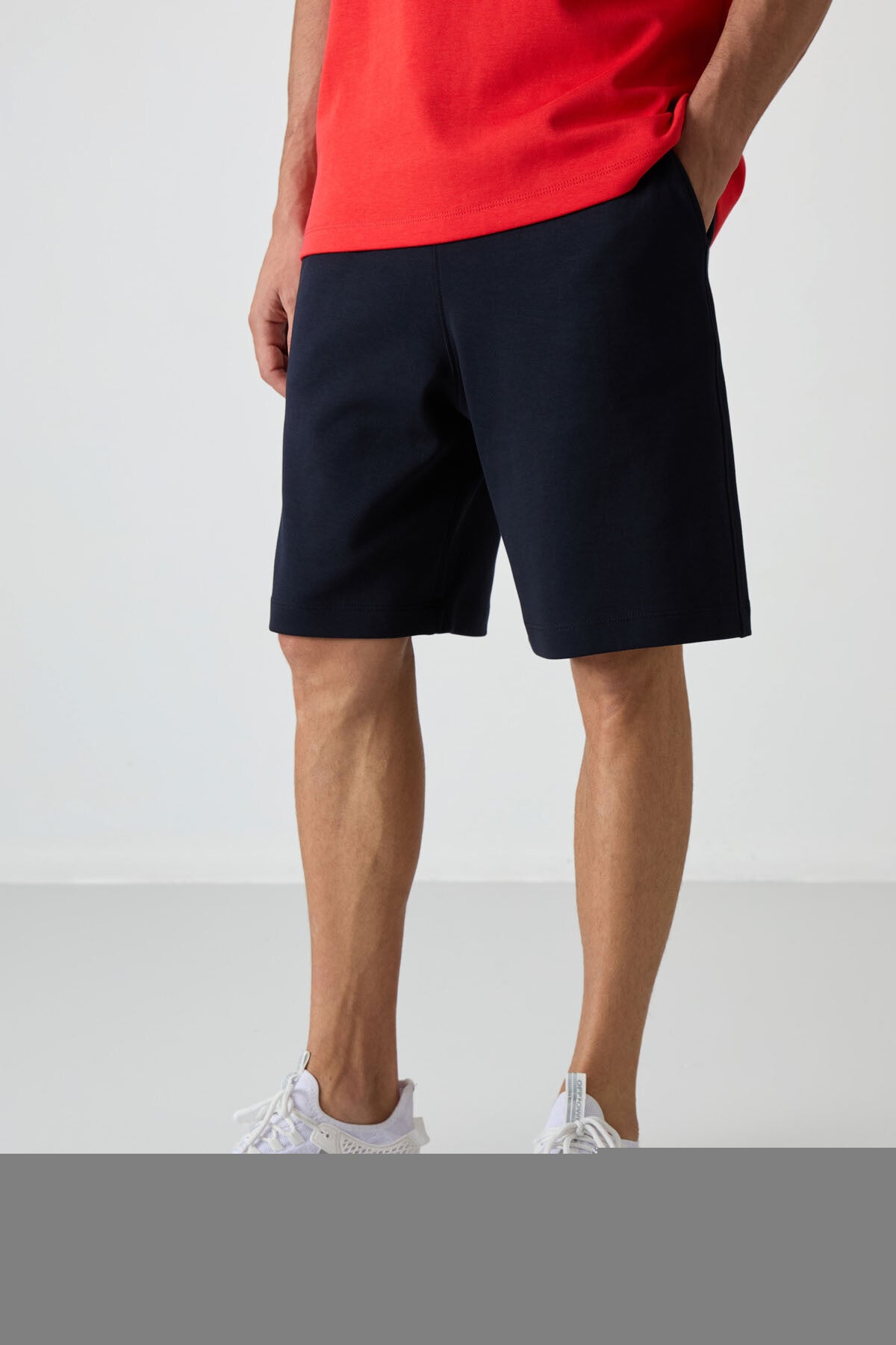 Image of Fiesta - Lacivert Pamuklu Kalın Yumuşak Dokulu Oversize Fit Basic Erkek Şort Takım - 85249