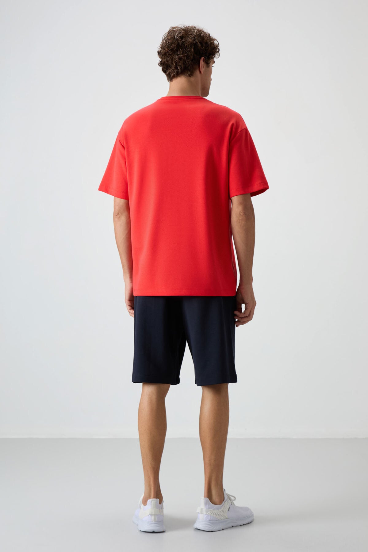 Image of Fiesta - Lacivert Pamuklu Kalın Yumuşak Dokulu Oversize Fit Basic Erkek Şort Takım - 85249