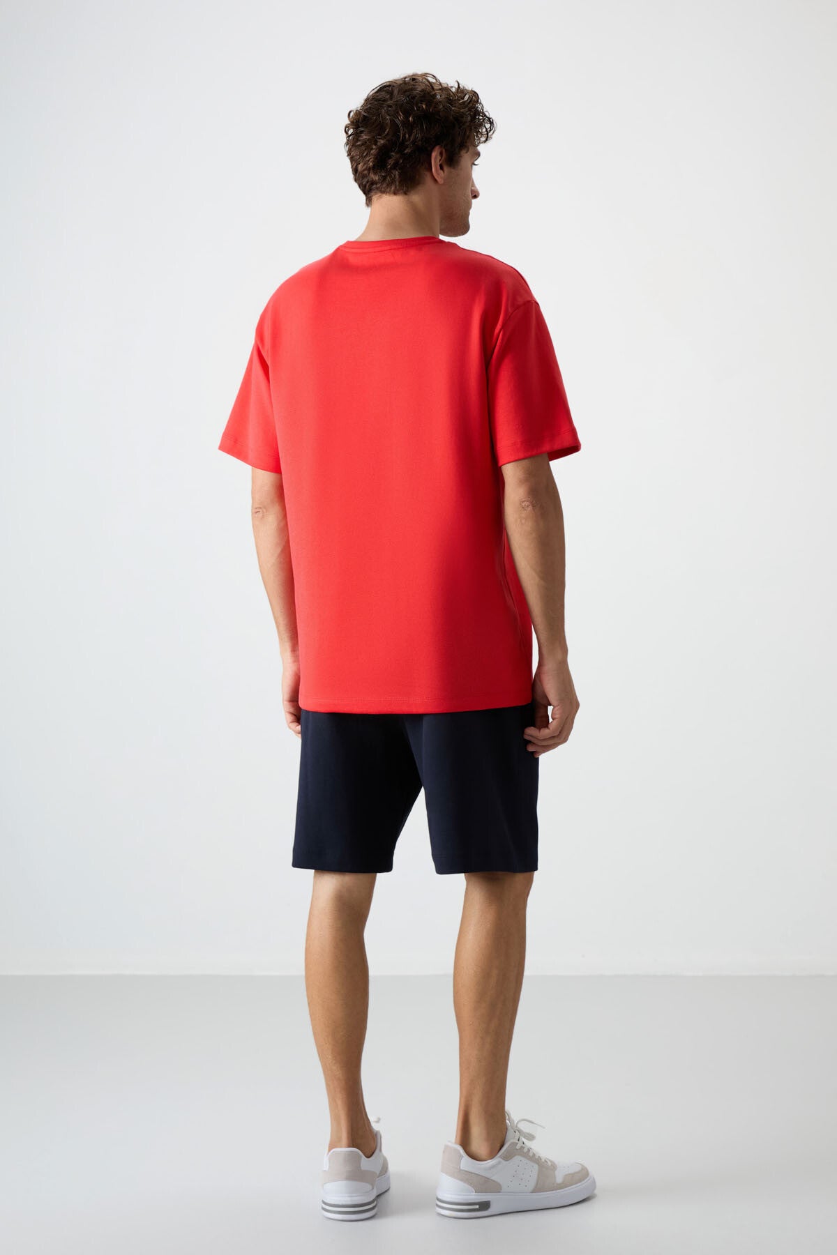 Image of Fiesta - Lacivert Pamuklu Kalın Yumuşak Dokulu Oversize Fit Nakışlı Erkek Şort Takım - 85250