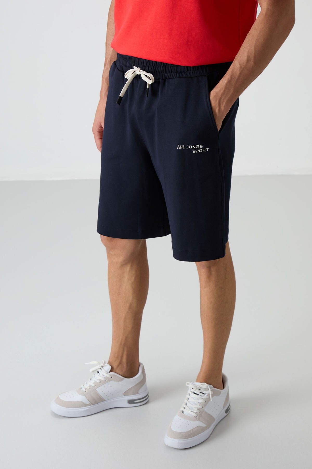 Image of Fiesta - Lacivert Pamuklu Kalın Yumuşak Dokulu Oversize Fit Nakışlı Erkek Şort Takım - 85250