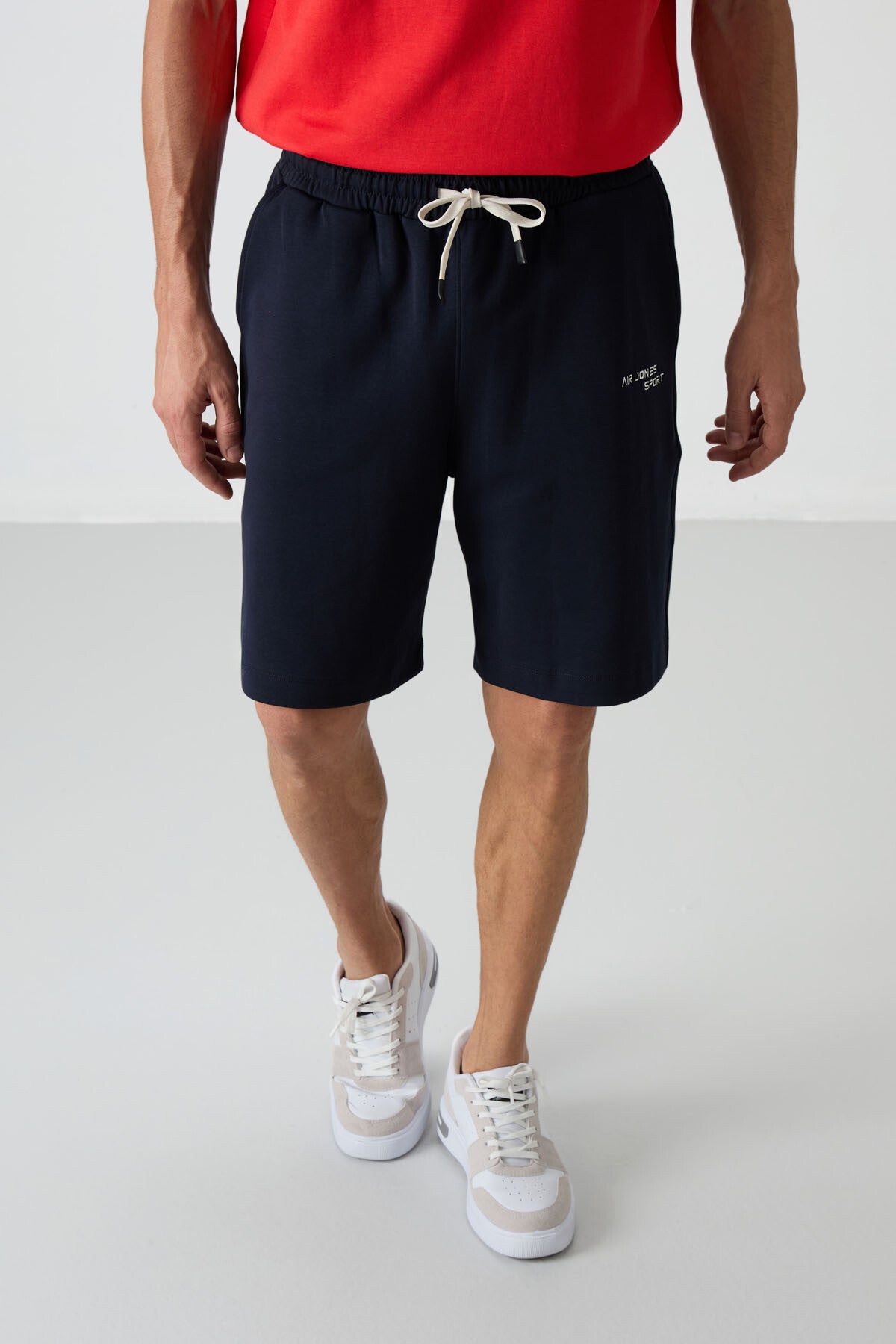 Image of Fiesta - Lacivert Pamuklu Kalın Yumuşak Dokulu Oversize Fit Nakışlı Erkek Şort Takım - 85250