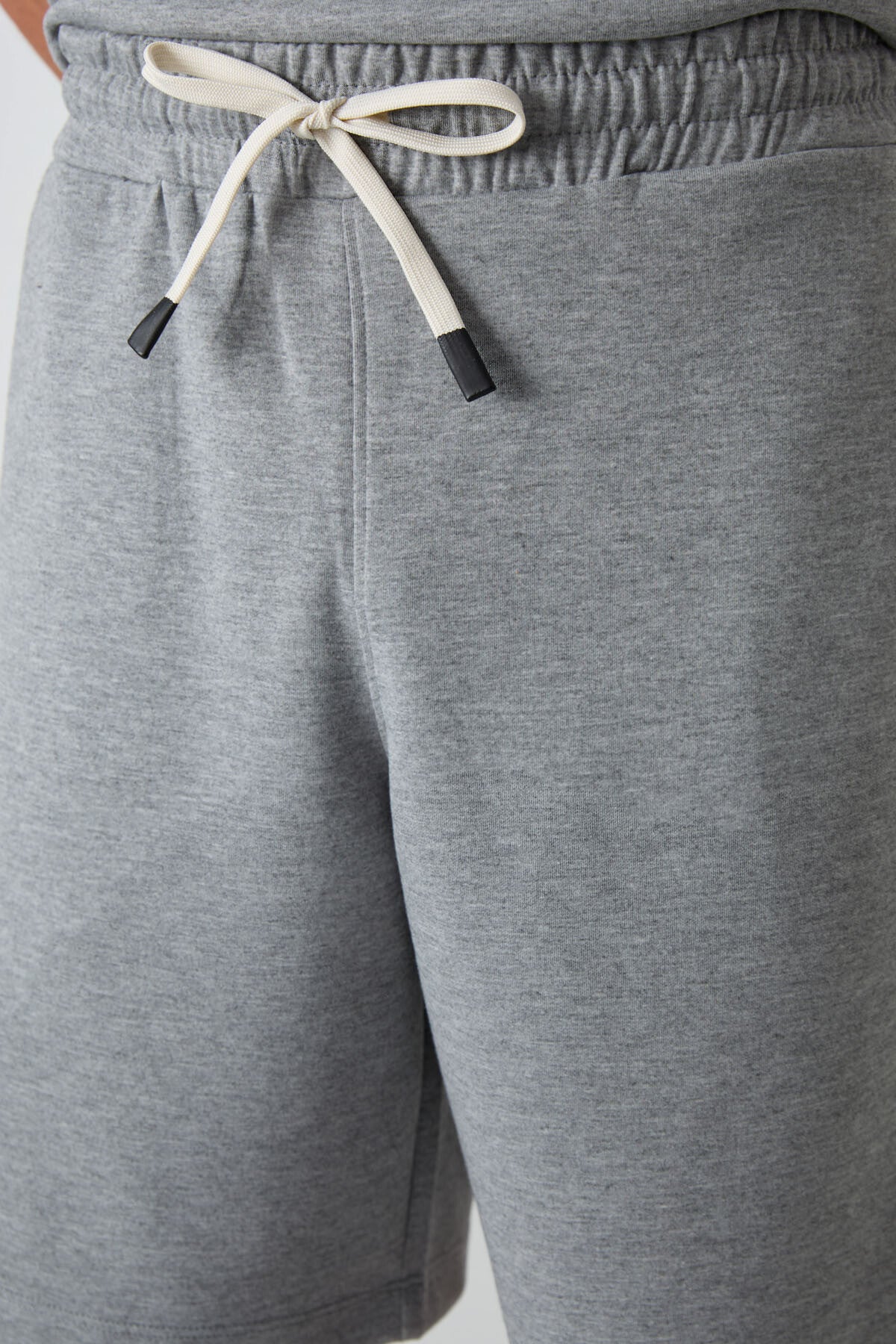 Image of Gri Melanj Pamuklu Kalın Yumuşak Dokulu Oversize Fit Basic Erkek Şort Takım - 85249